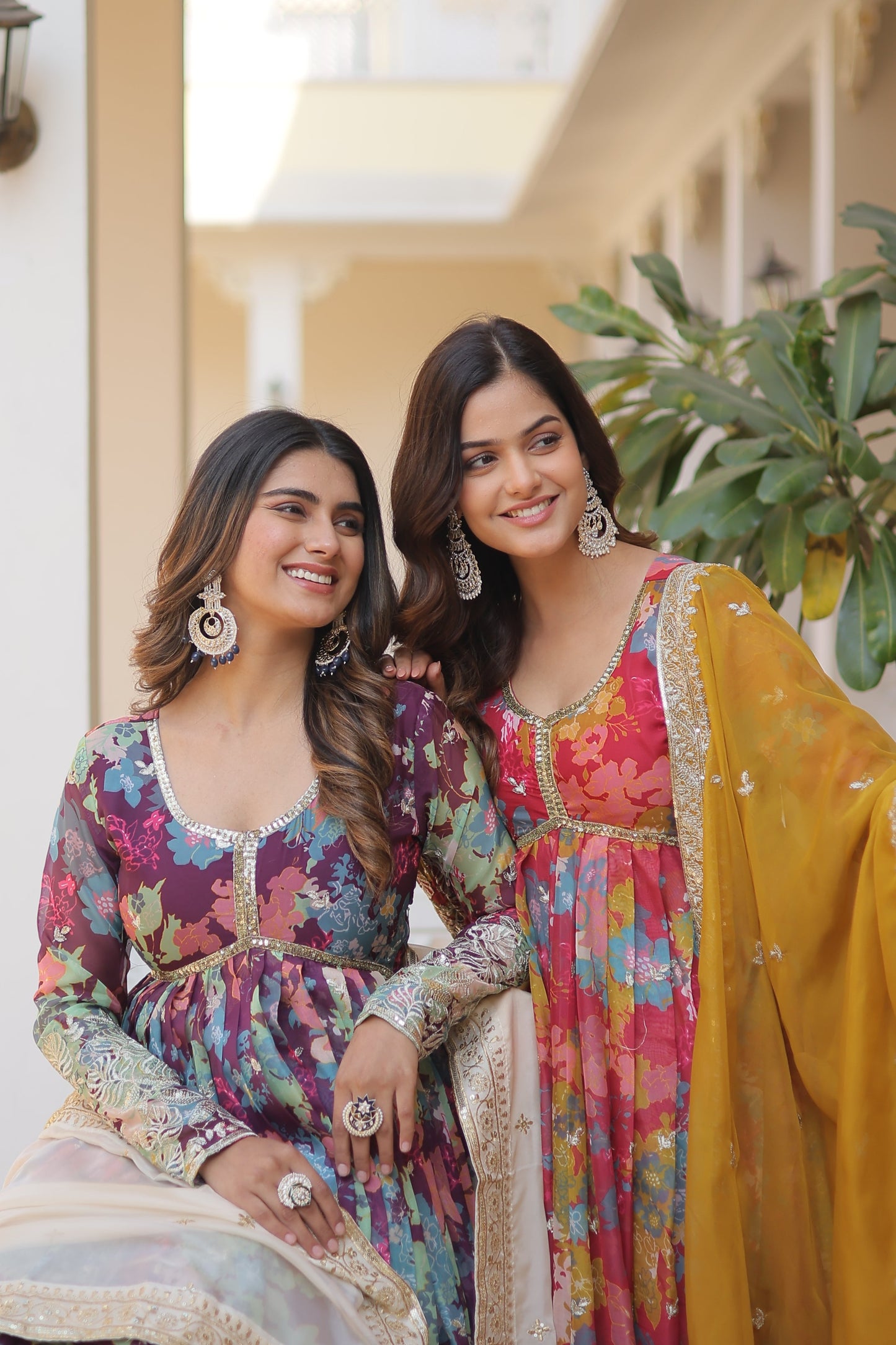 Elegant Digital Printed Russian Silk Suit with Zari Sequins Embroidery & Cut-Work Dupatta – Stitched, Full Sleeves, Fancy V Neck