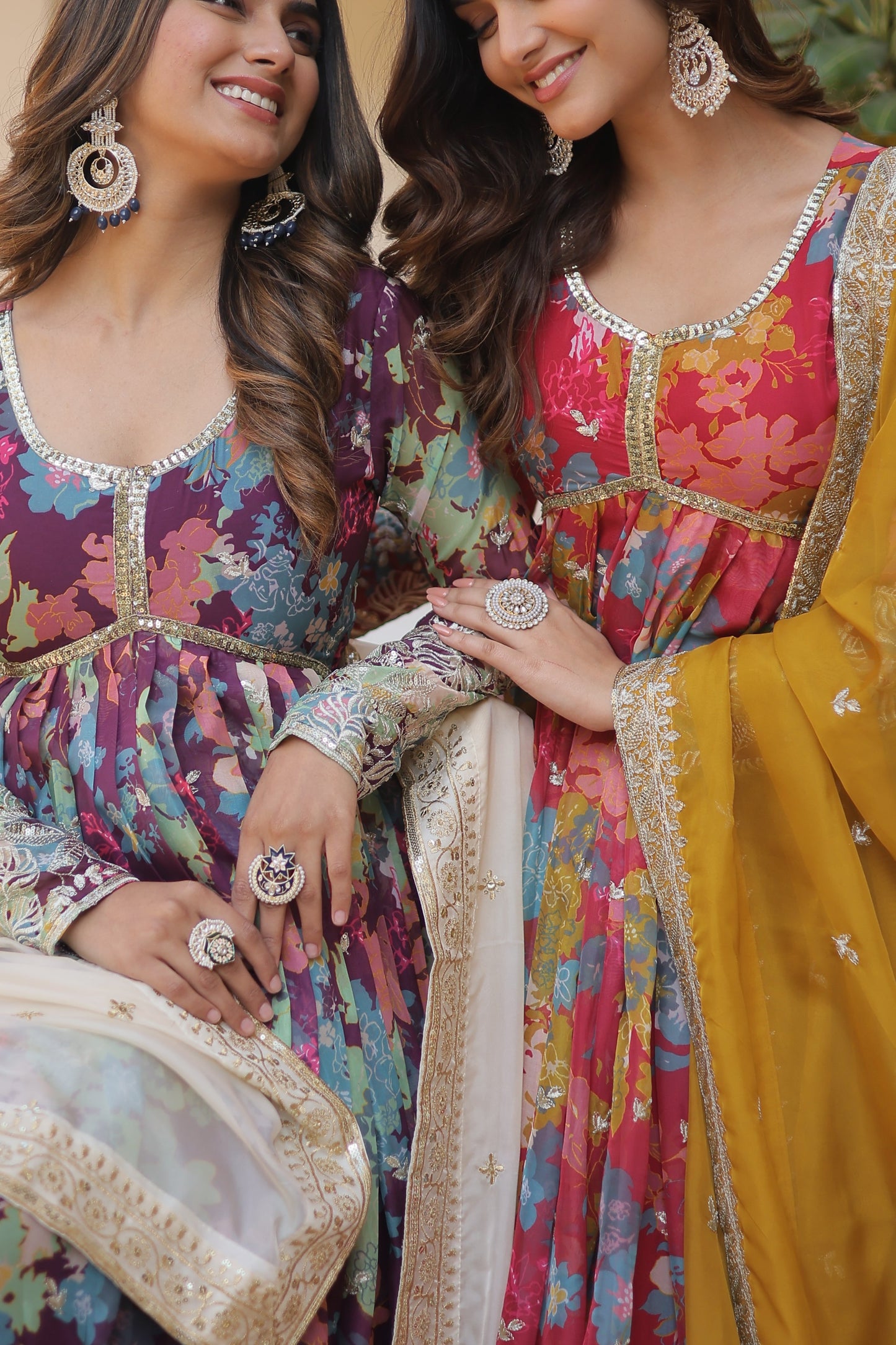 Elegant Digital Printed Russian Silk Suit with Zari Sequins Embroidery & Cut-Work Dupatta – Stitched, Full Sleeves, Fancy V Neck