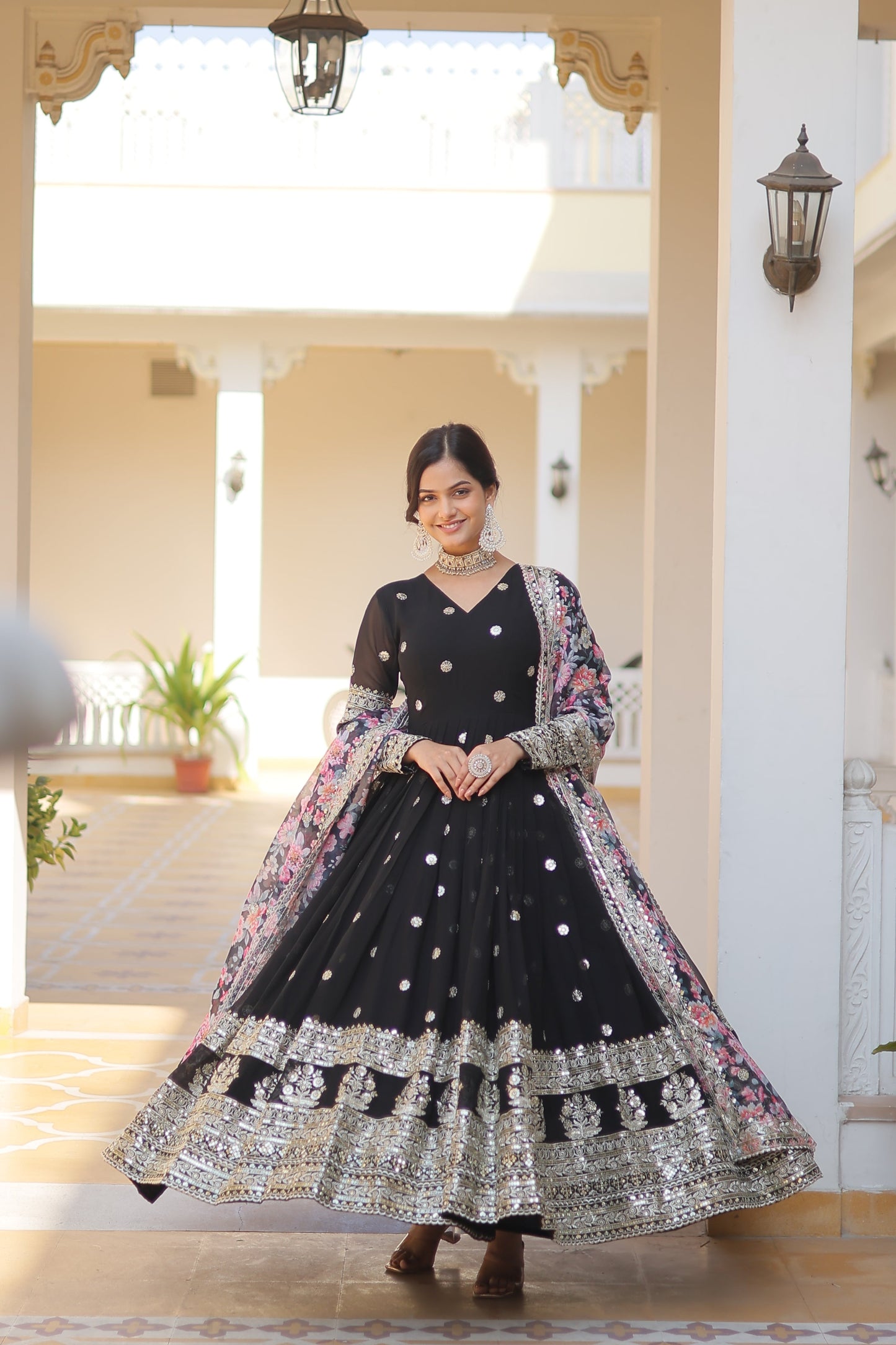 Graceful Faux Georgette Suit with Embroidery Zari & Sequins Work – Partywear Ethnic Outfit