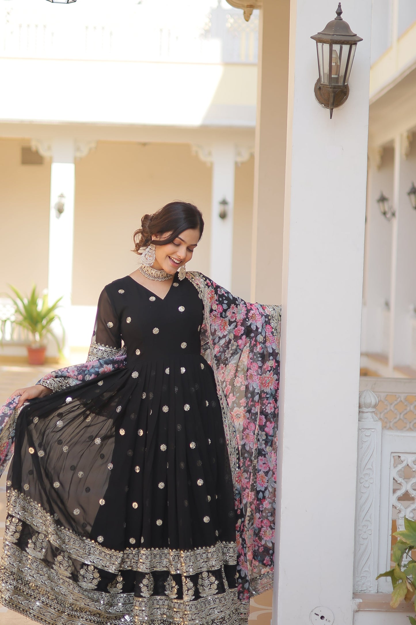 Graceful Faux Georgette Suit with Embroidery Zari & Sequins Work – Partywear Ethnic Outfit