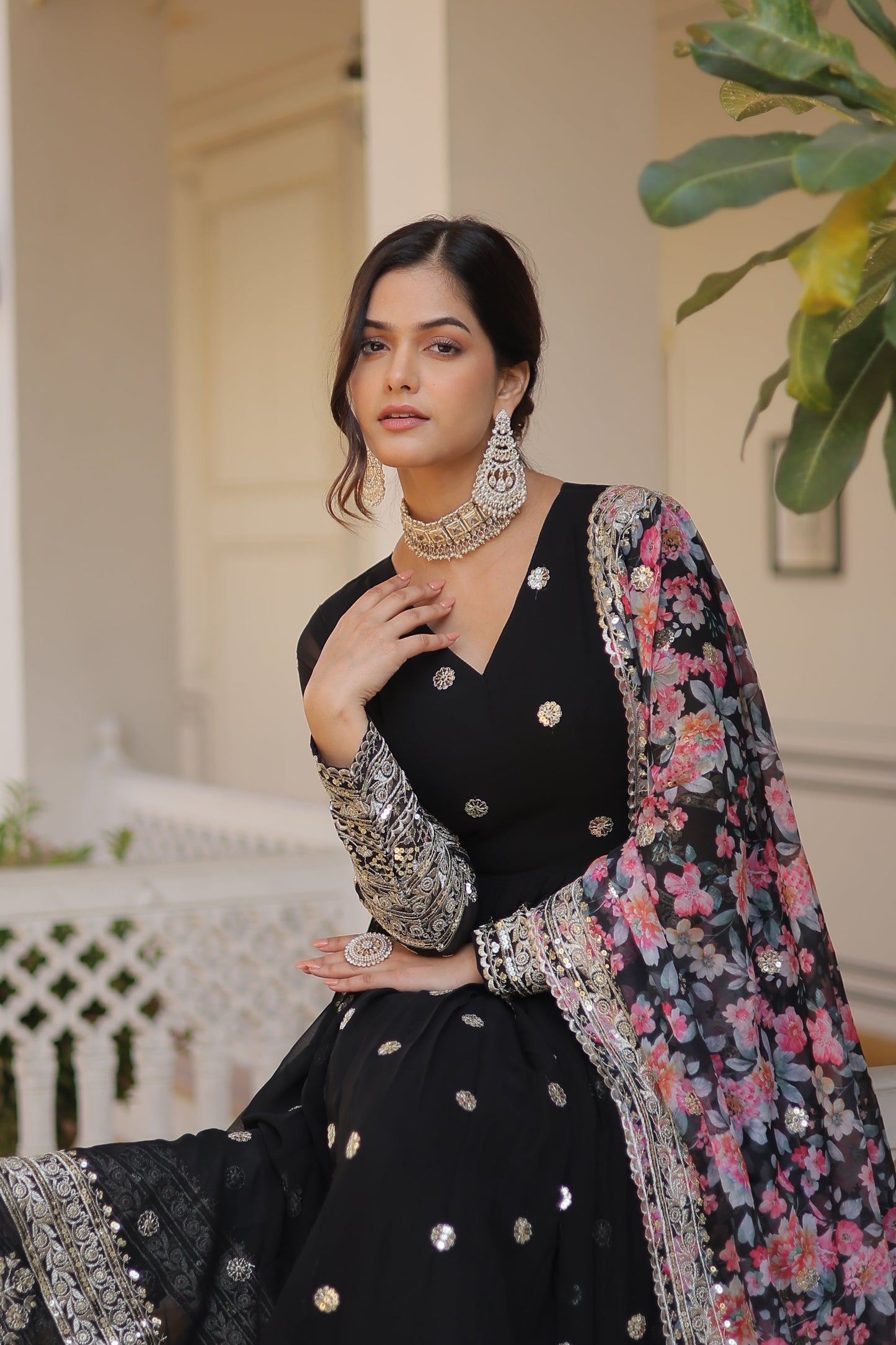 Graceful Faux Georgette Suit with Embroidery Zari & Sequins Work – Partywear Ethnic Outfit