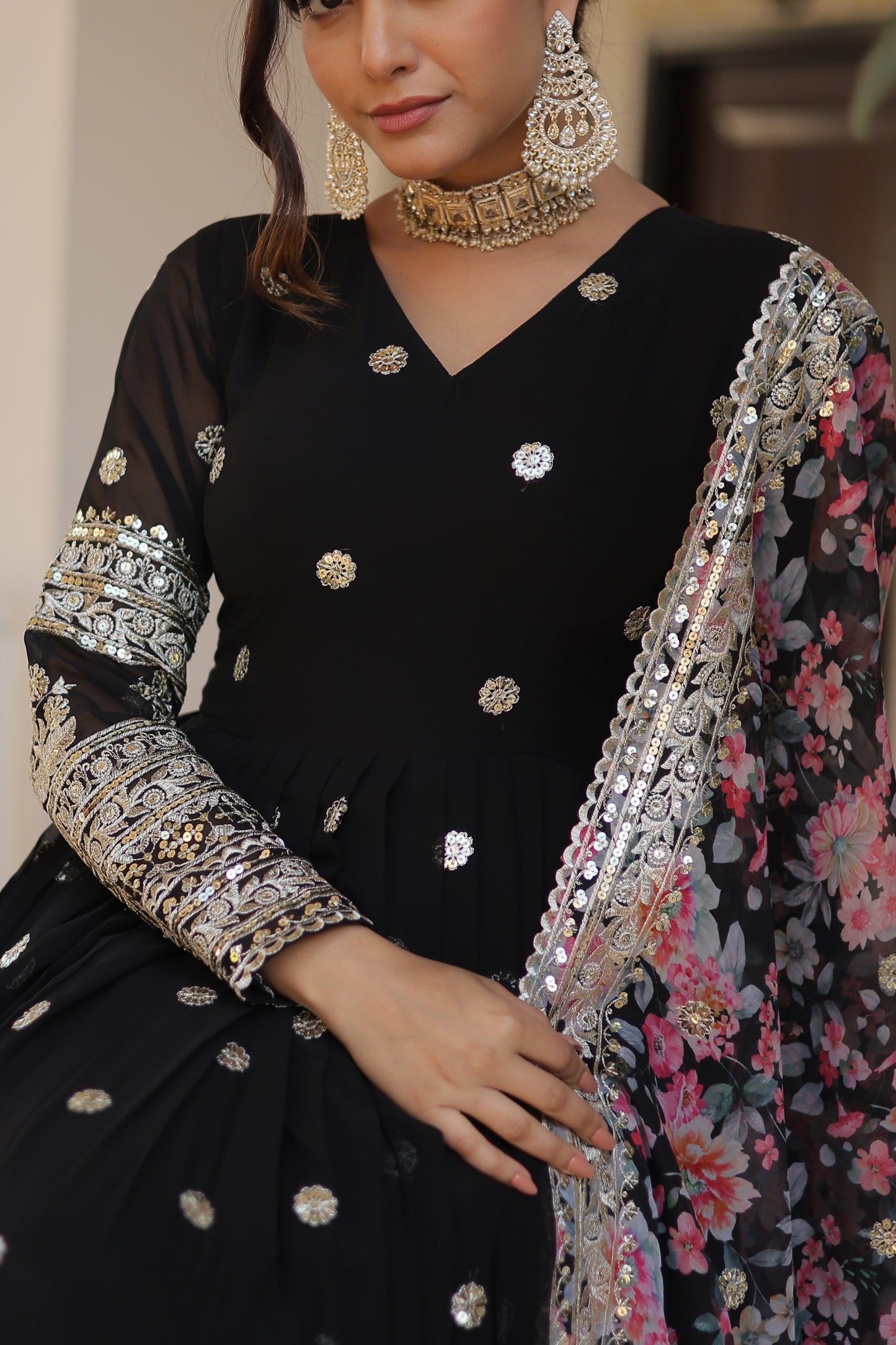 Graceful Faux Georgette Suit with Embroidery Zari & Sequins Work – Partywear Ethnic Outfit