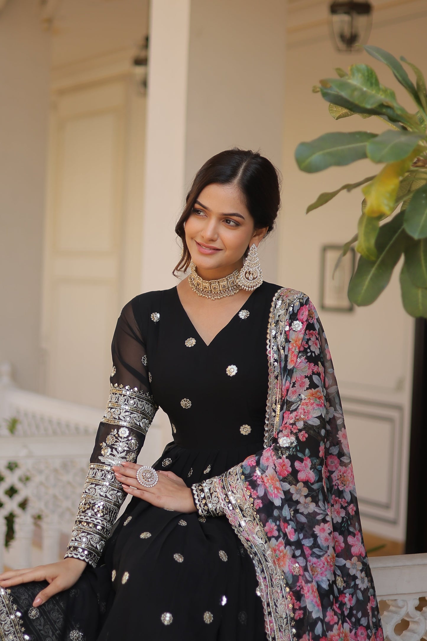 Graceful Faux Georgette Suit with Embroidery Zari & Sequins Work – Partywear Ethnic Outfit