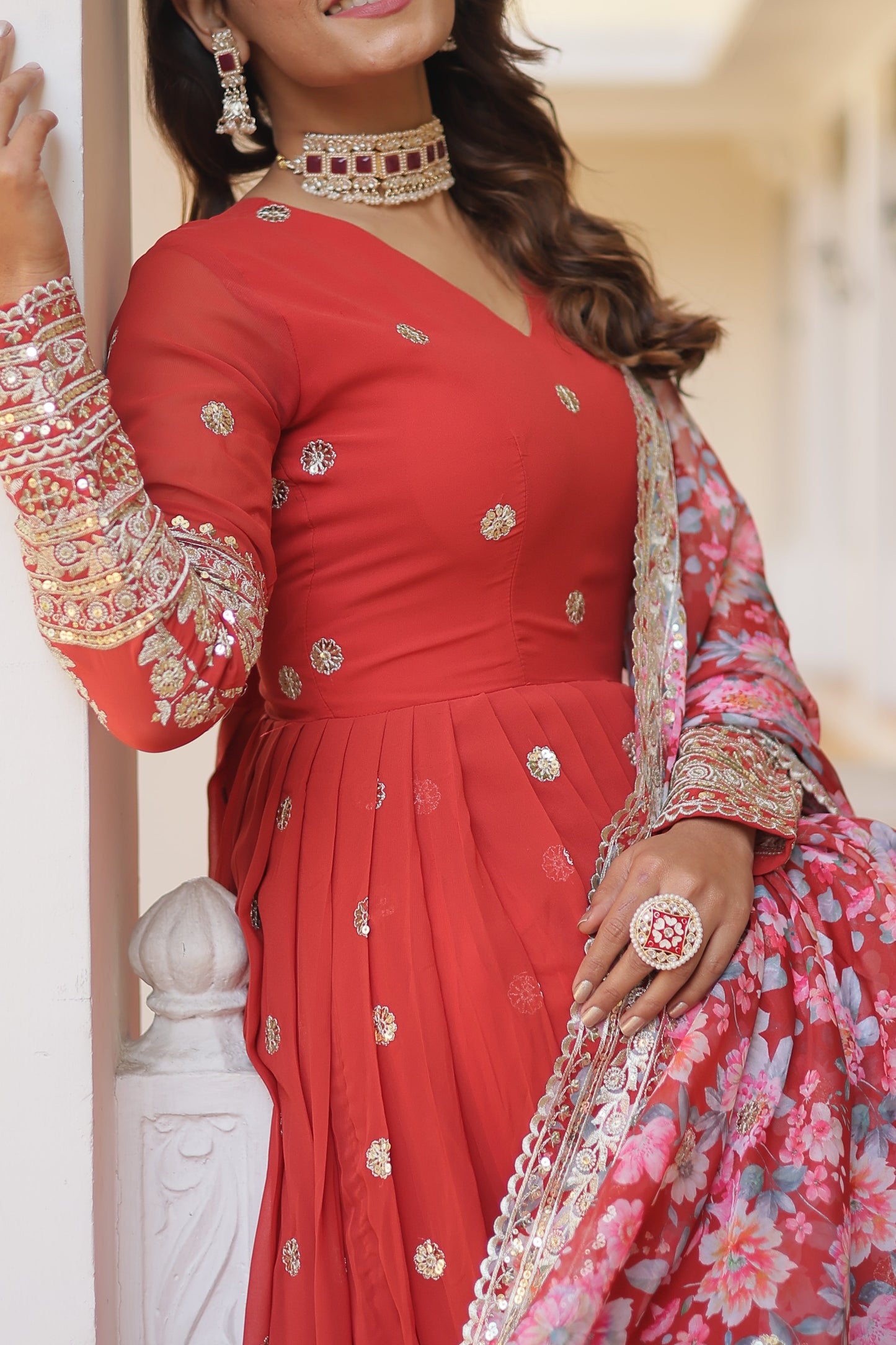 Graceful Faux Georgette Suit with Embroidery Zari & Sequins Work – Partywear Ethnic Outfit