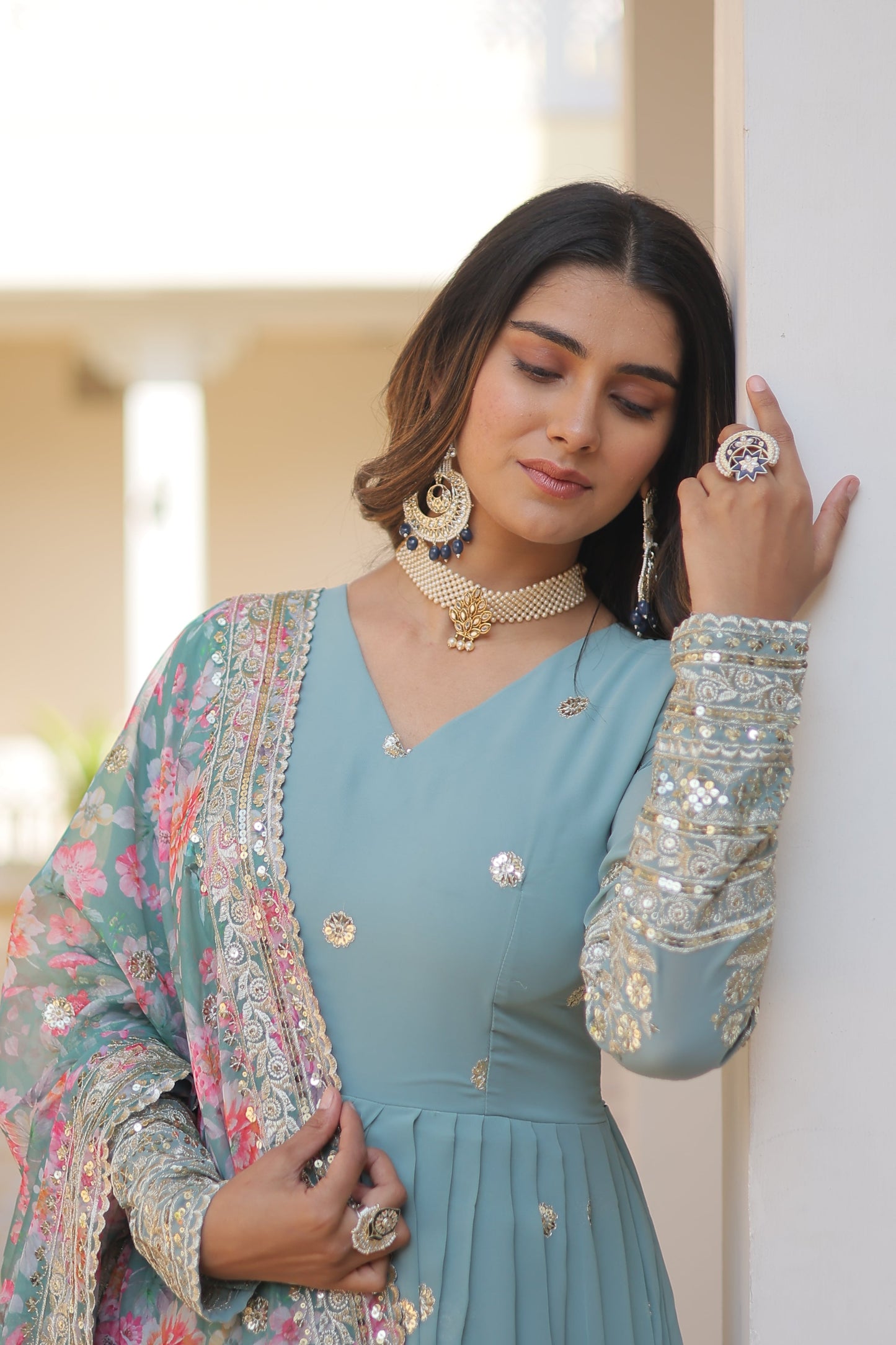 Graceful Faux Georgette Suit with Embroidery Zari & Sequins Work – Partywear Ethnic Outfit