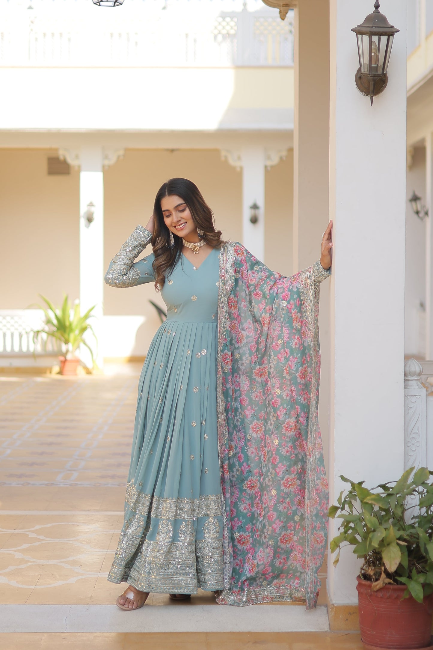 Graceful Faux Georgette Suit with Embroidery Zari & Sequins Work – Partywear Ethnic Outfit