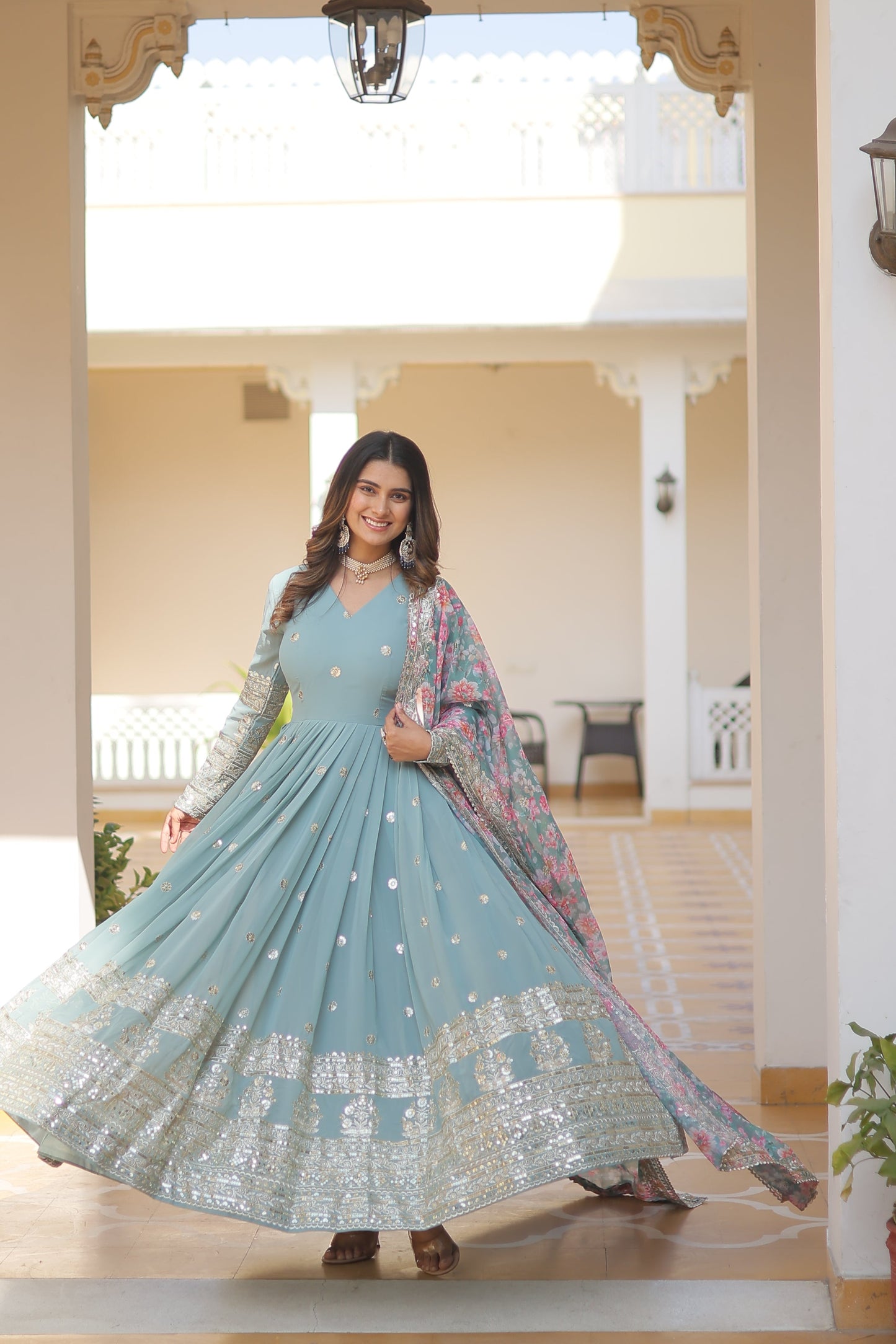 Graceful Faux Georgette Suit with Embroidery Zari & Sequins Work – Partywear Ethnic Outfit