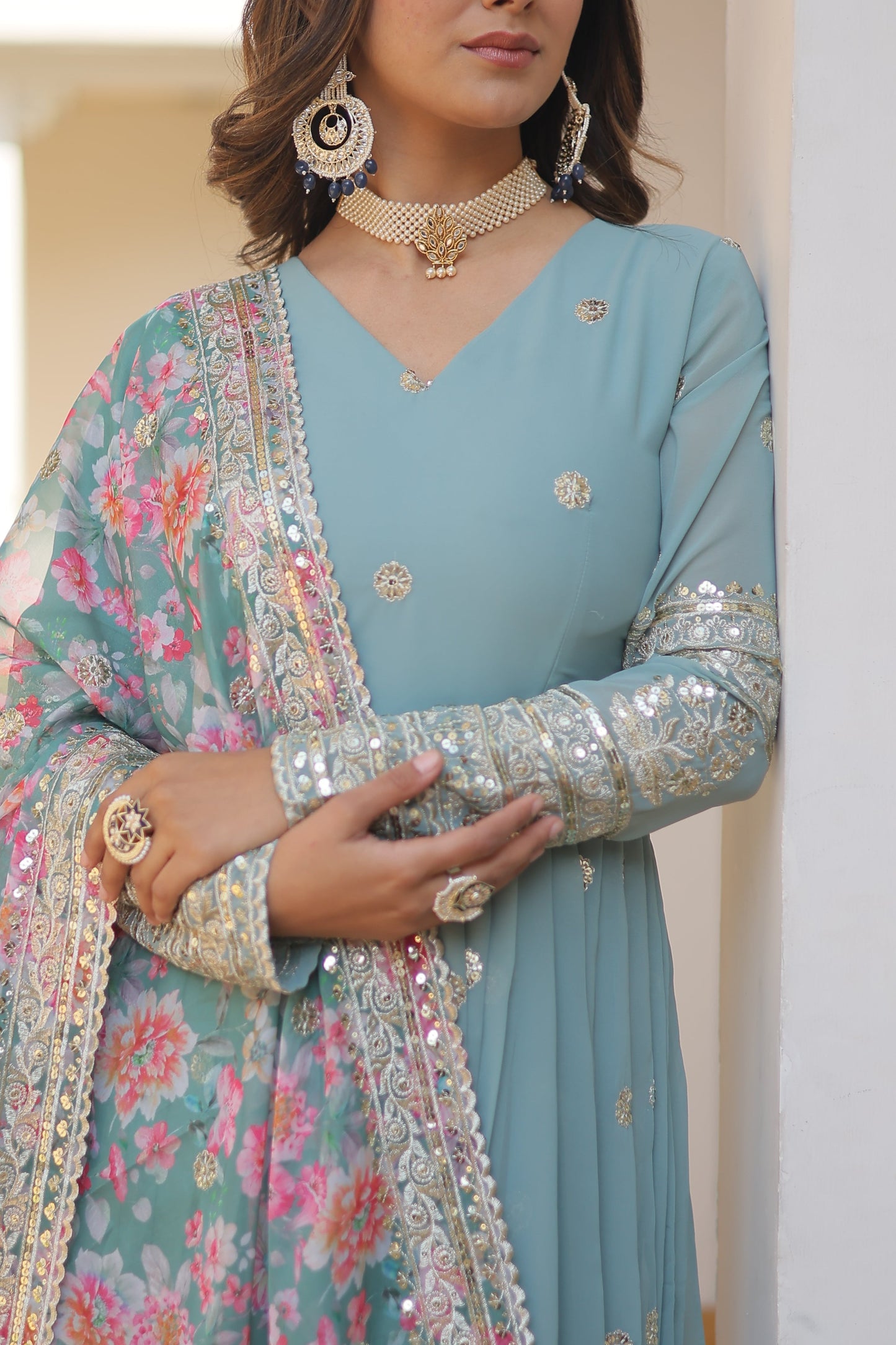 Graceful Faux Georgette Suit with Embroidery Zari & Sequins Work – Partywear Ethnic Outfit