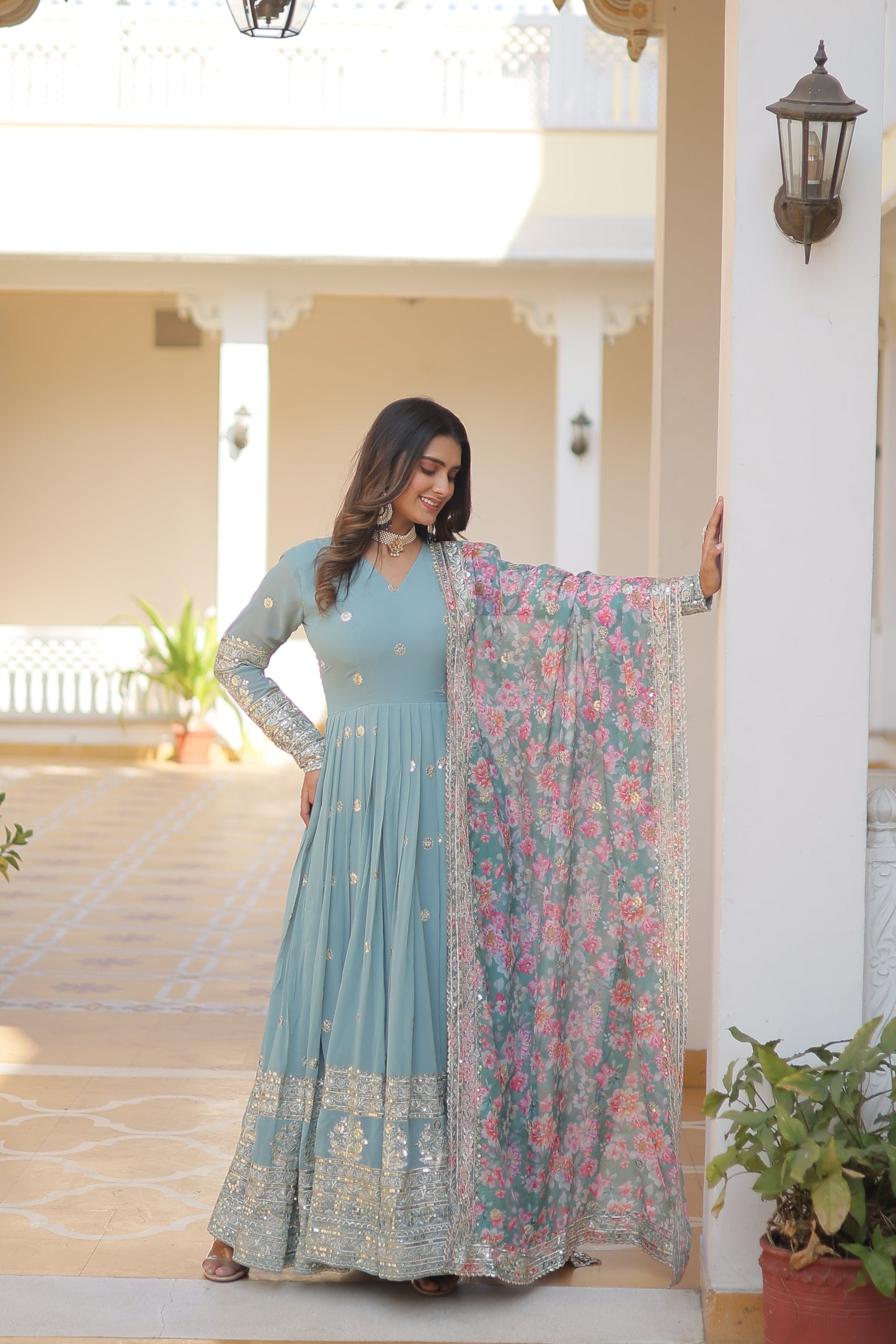 Graceful Faux Georgette Suit with Embroidery Zari & Sequins Work – Partywear Ethnic Outfit