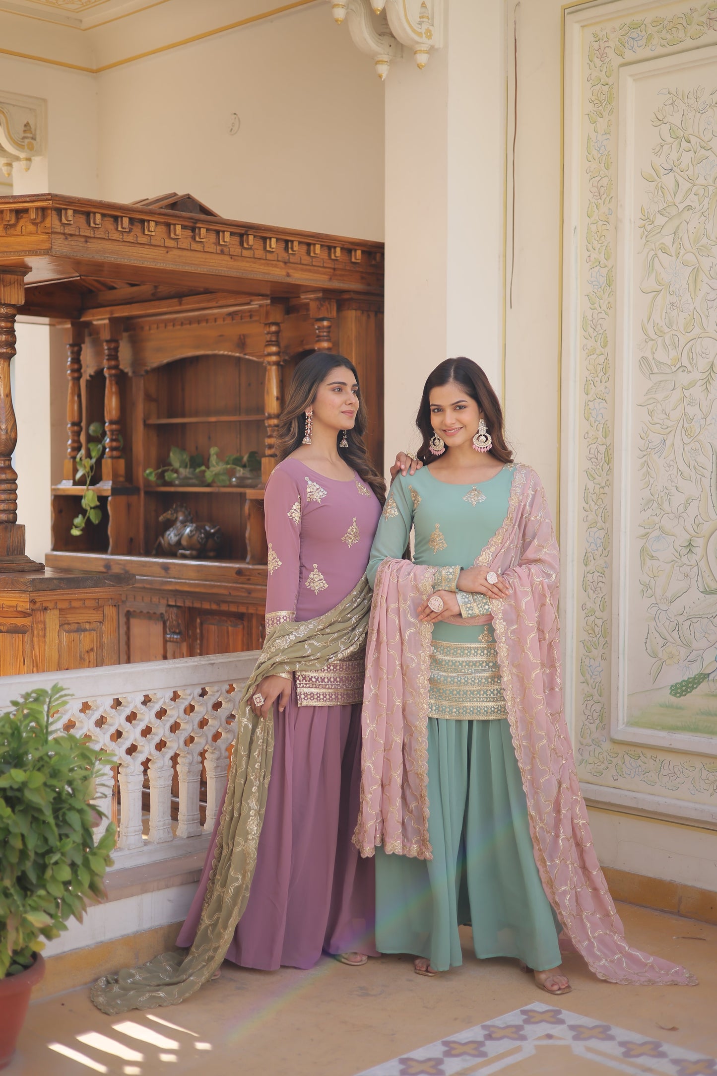 Faux Georgette Embroidered Kurti Set with Plazzo & Sequins Cut-Work Dupatta – Designer 3-Piece Ethnic Outfit