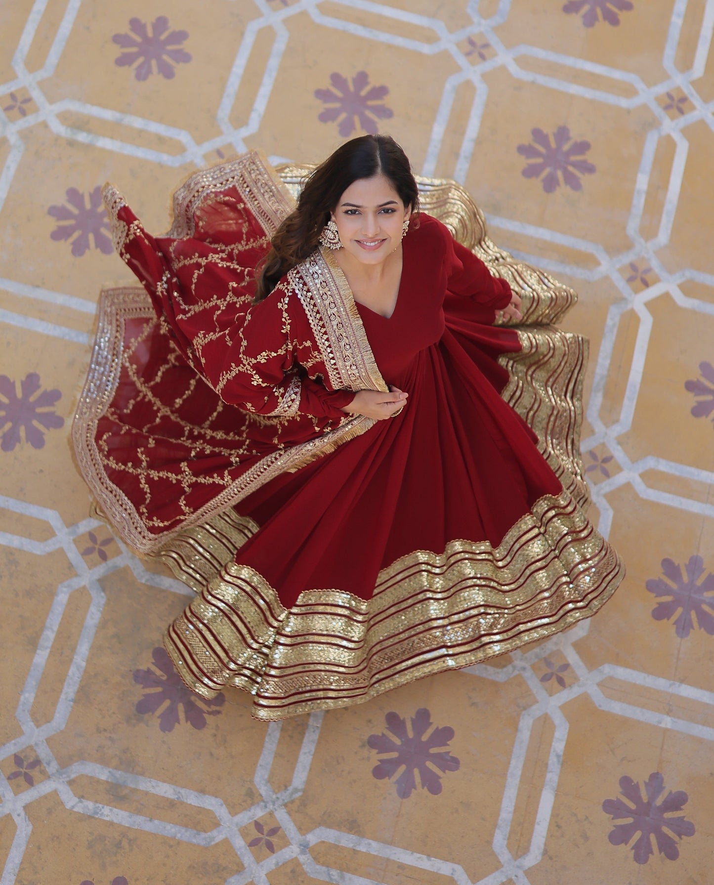 Faux Blooming Fabric Dress with Zari & Sequins Embroidery – Elegant Ethnic Wear for Festive Occasions