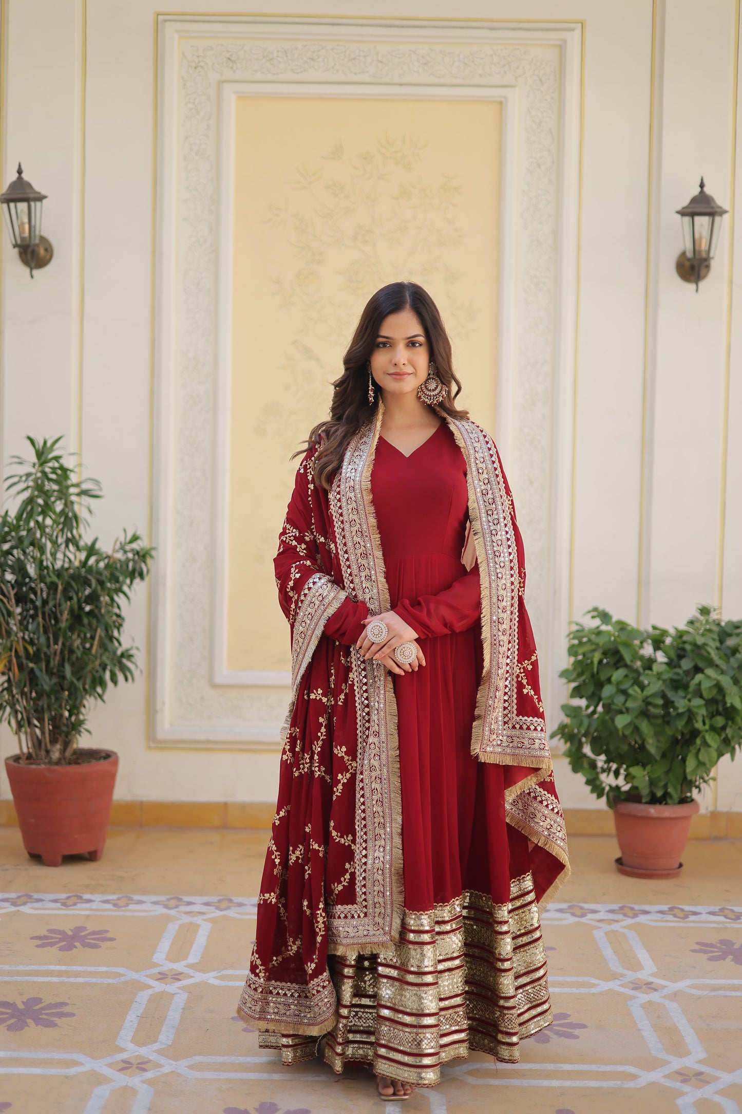 Faux Blooming Fabric Dress with Zari & Sequins Embroidery – Elegant Ethnic Wear for Festive Occasions