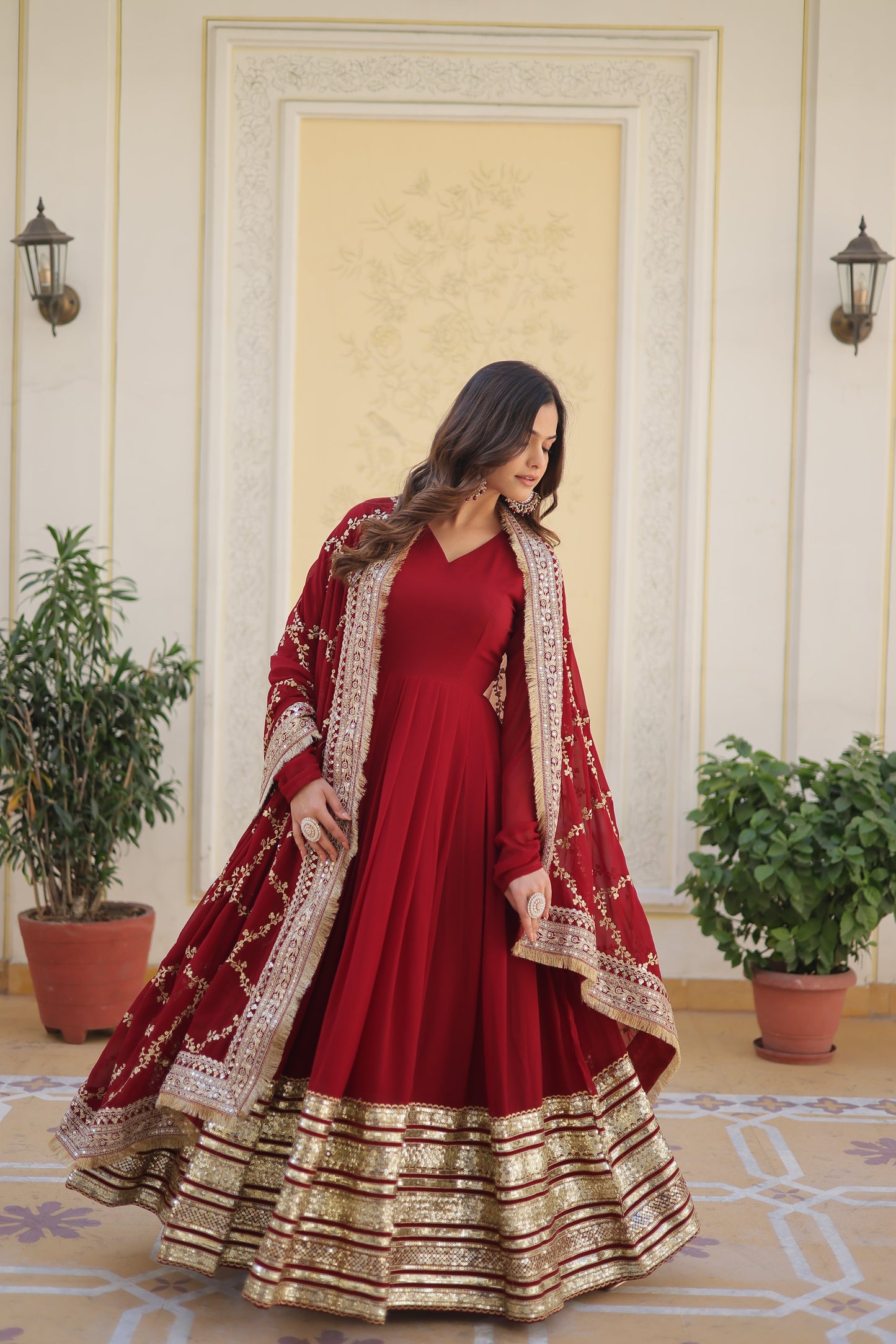 Faux Blooming Fabric Dress with Zari & Sequins Embroidery – Elegant Ethnic Wear for Festive Occasions