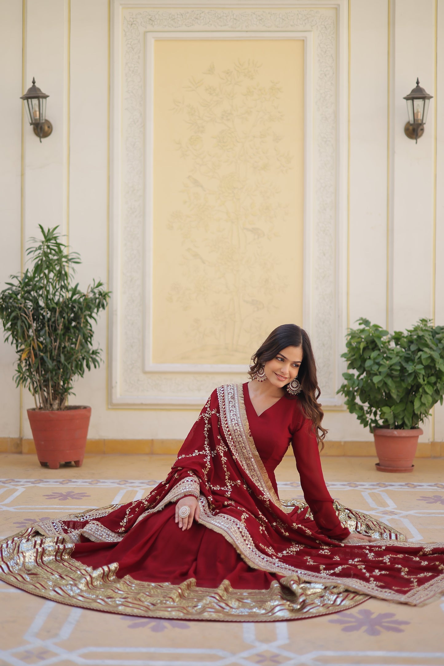 Faux Blooming Fabric Dress with Zari & Sequins Embroidery – Elegant Ethnic Wear for Festive Occasions