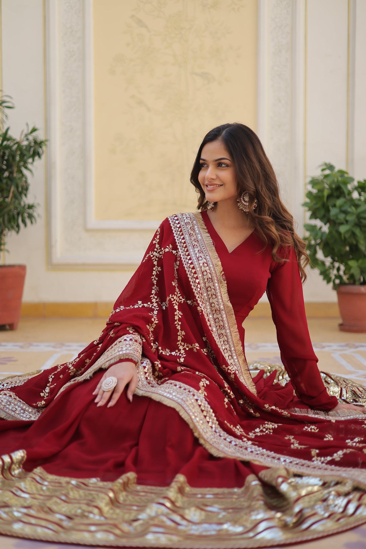 Faux Blooming Fabric Dress with Zari & Sequins Embroidery – Elegant Ethnic Wear for Festive Occasions