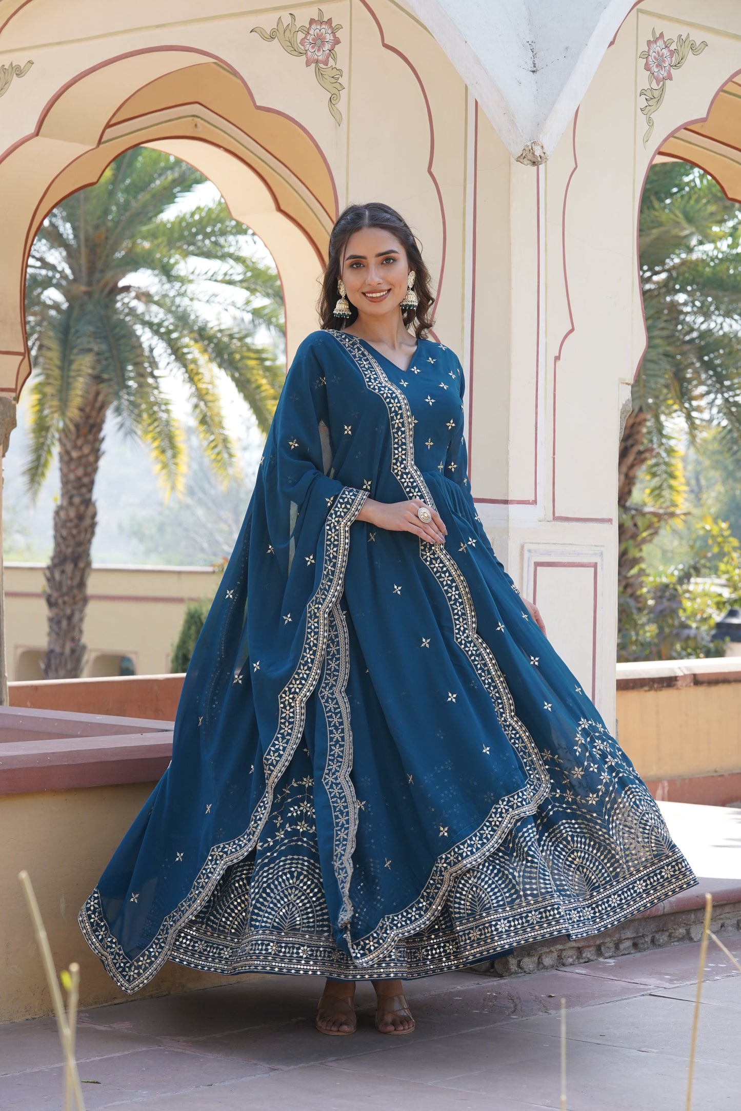 Designer Faux Blooming Outfit with Heavy Zari & Sequins Embroidery – Perfect for Wedding & Partywear