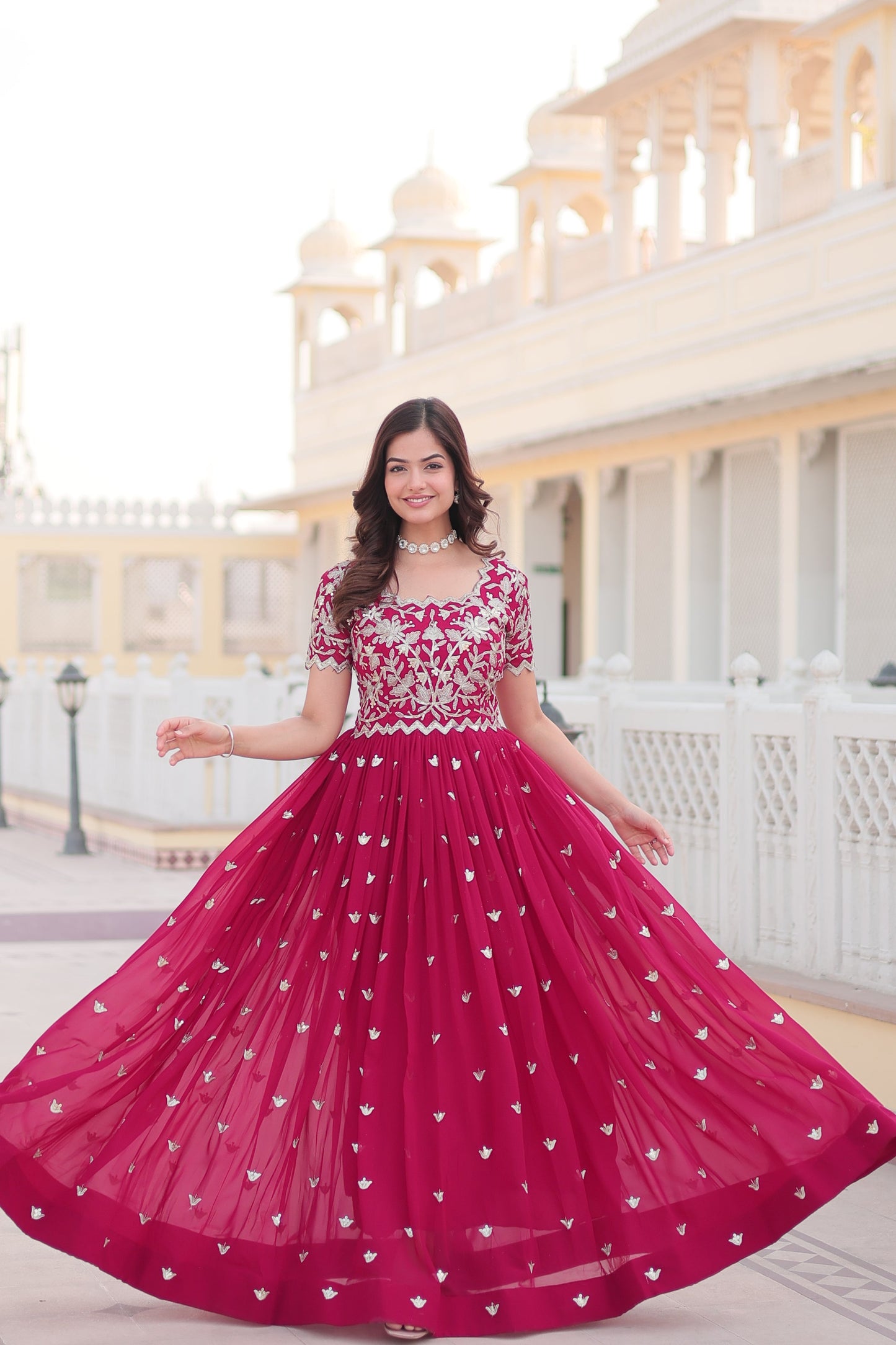 Stylish Faux Blooming Fabric Ensemble with Intricate Zari & Sequins Embroidery – Ready-to-Wear Ethnic Set