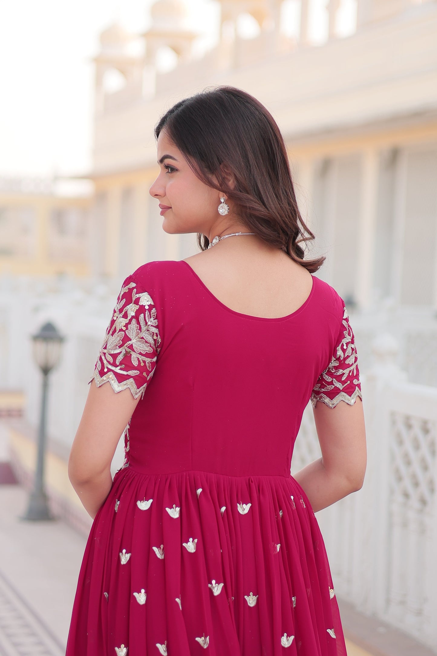 Stylish Faux Blooming Fabric Ensemble with Intricate Zari & Sequins Embroidery – Ready-to-Wear Ethnic Set