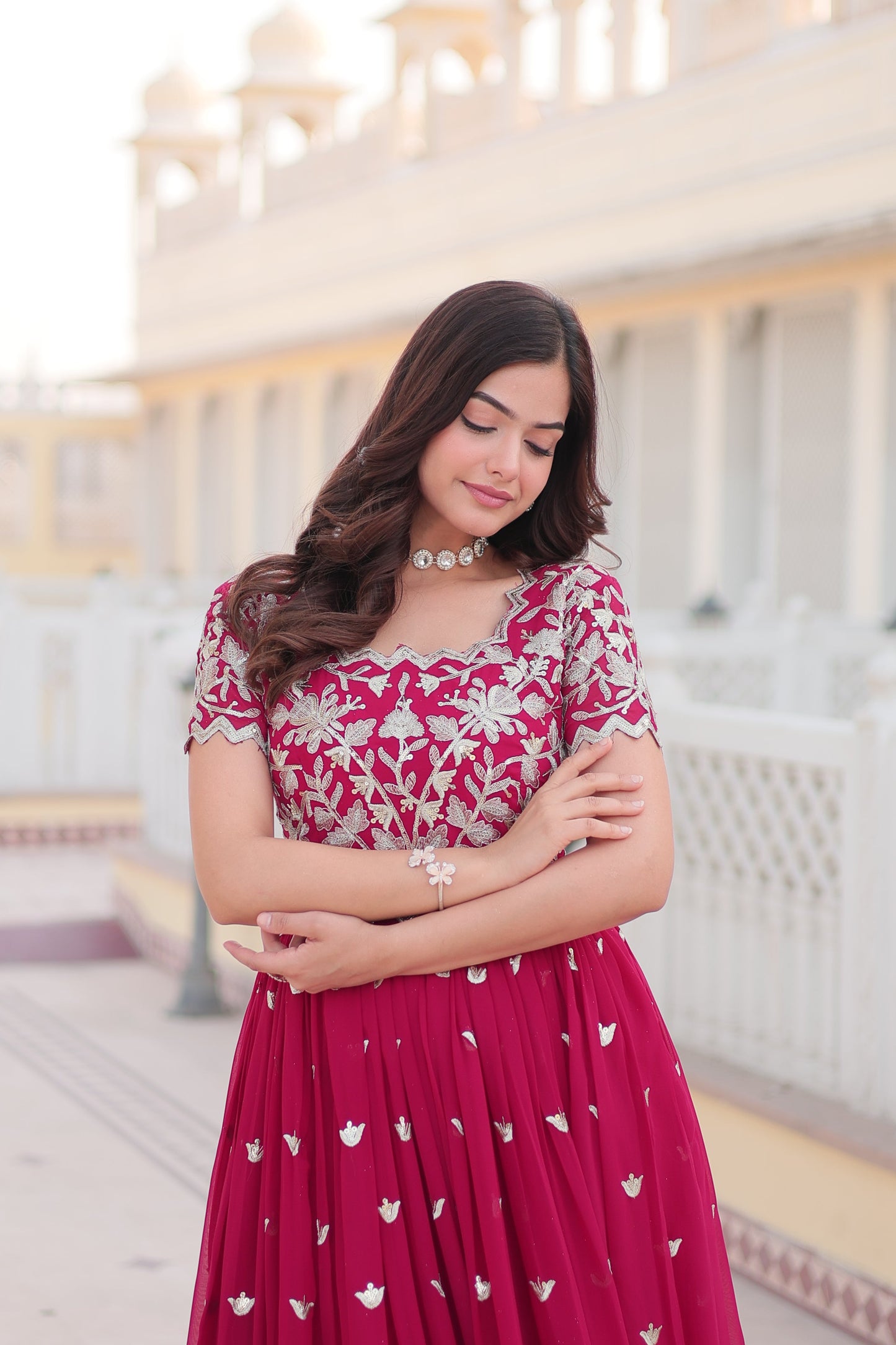 Stylish Faux Blooming Fabric Ensemble with Intricate Zari & Sequins Embroidery – Ready-to-Wear Ethnic Set
