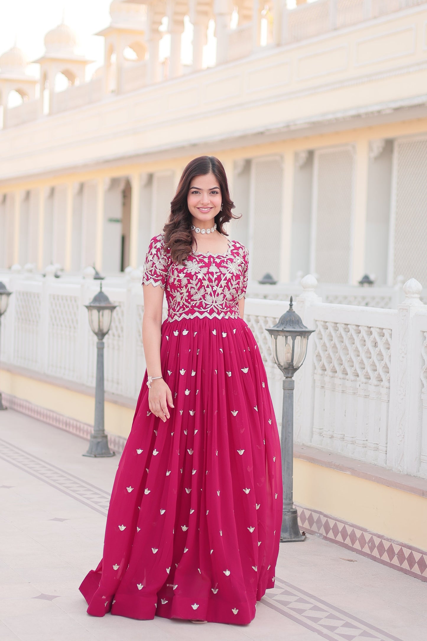 Stylish Faux Blooming Fabric Ensemble with Intricate Zari & Sequins Embroidery – Ready-to-Wear Ethnic Set