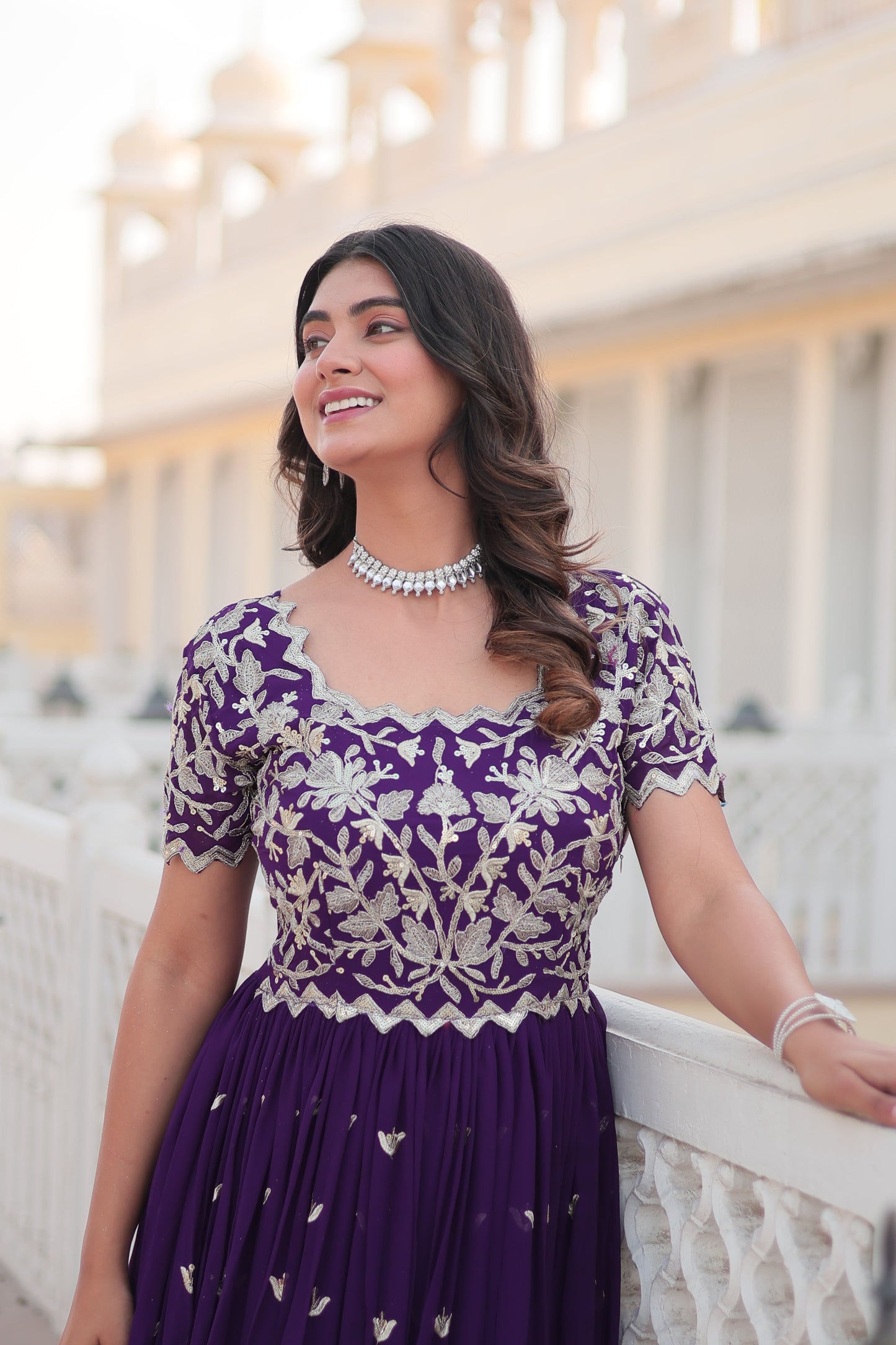 Stylish Faux Blooming Fabric Ensemble with Intricate Zari & Sequins Embroidery – Ready-to-Wear Ethnic Set