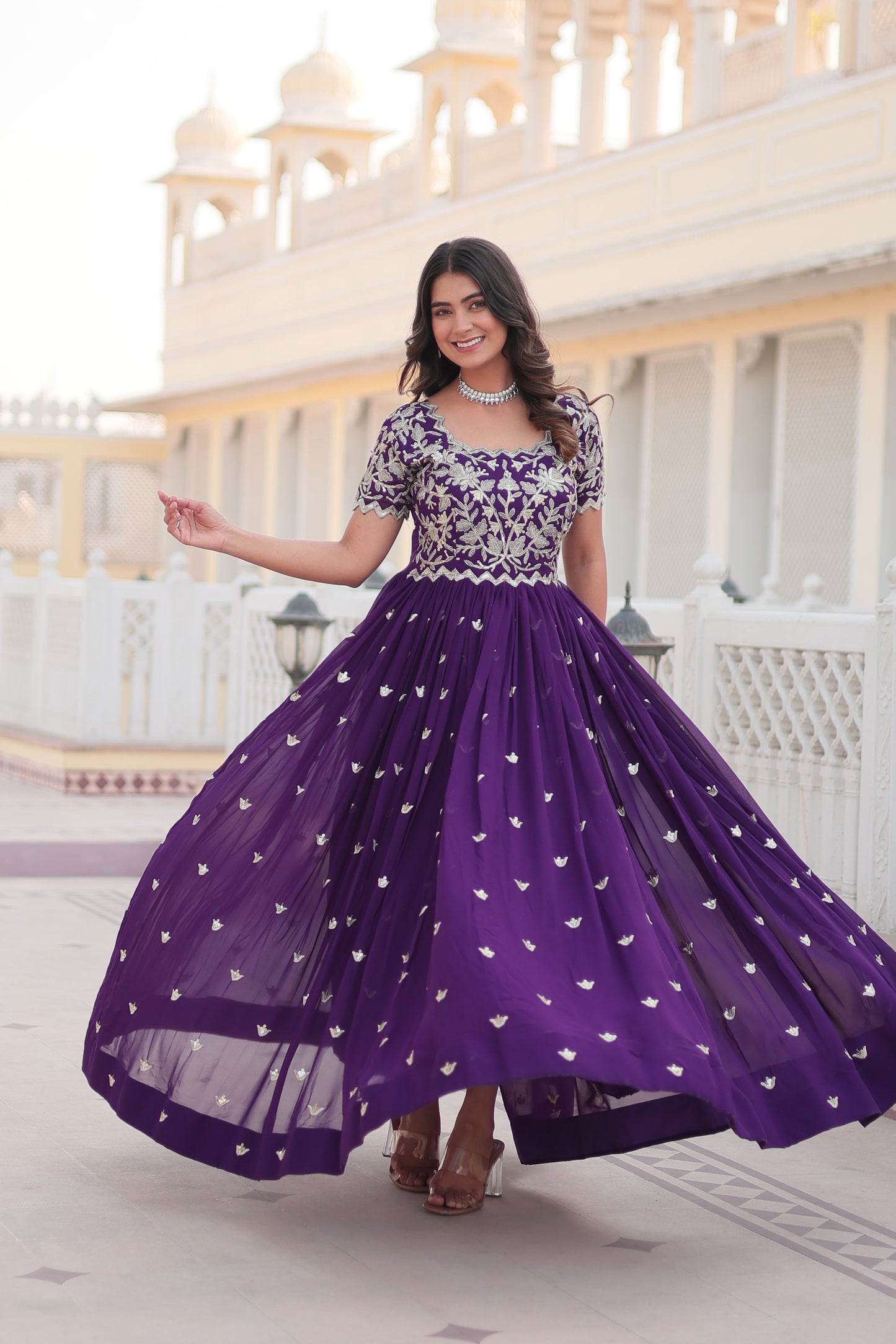 Stylish Faux Blooming Fabric Ensemble with Intricate Zari & Sequins Embroidery – Ready-to-Wear Ethnic Set
