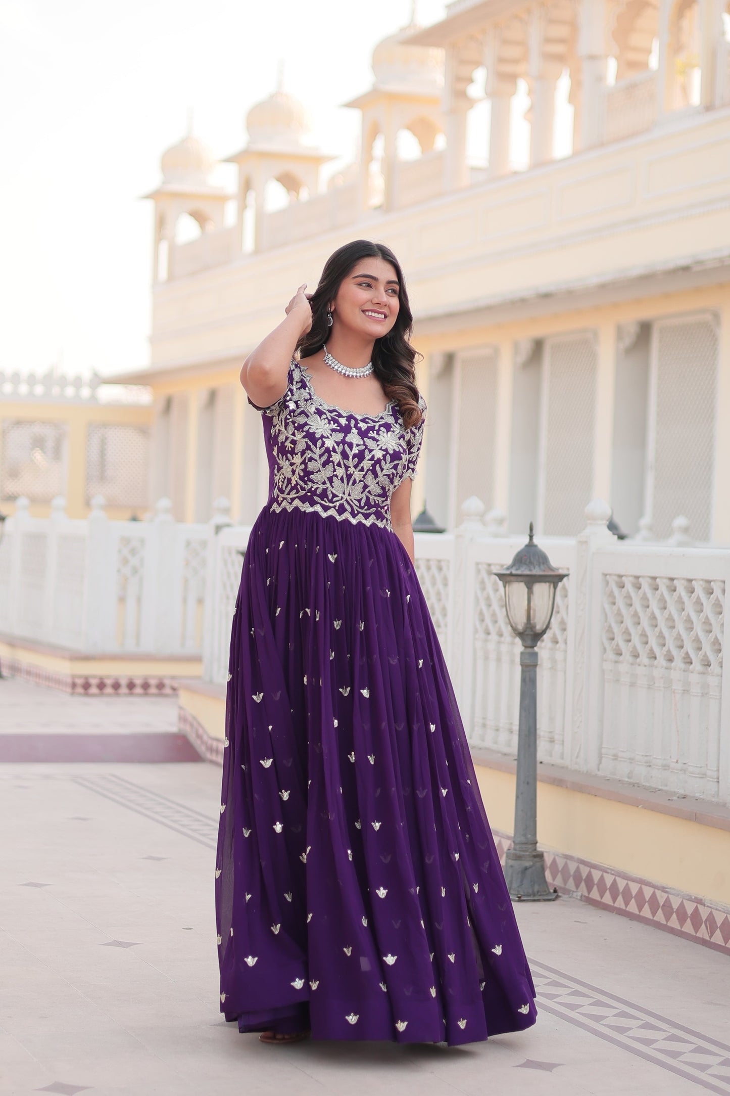Stylish Faux Blooming Fabric Ensemble with Intricate Zari & Sequins Embroidery – Ready-to-Wear Ethnic Set