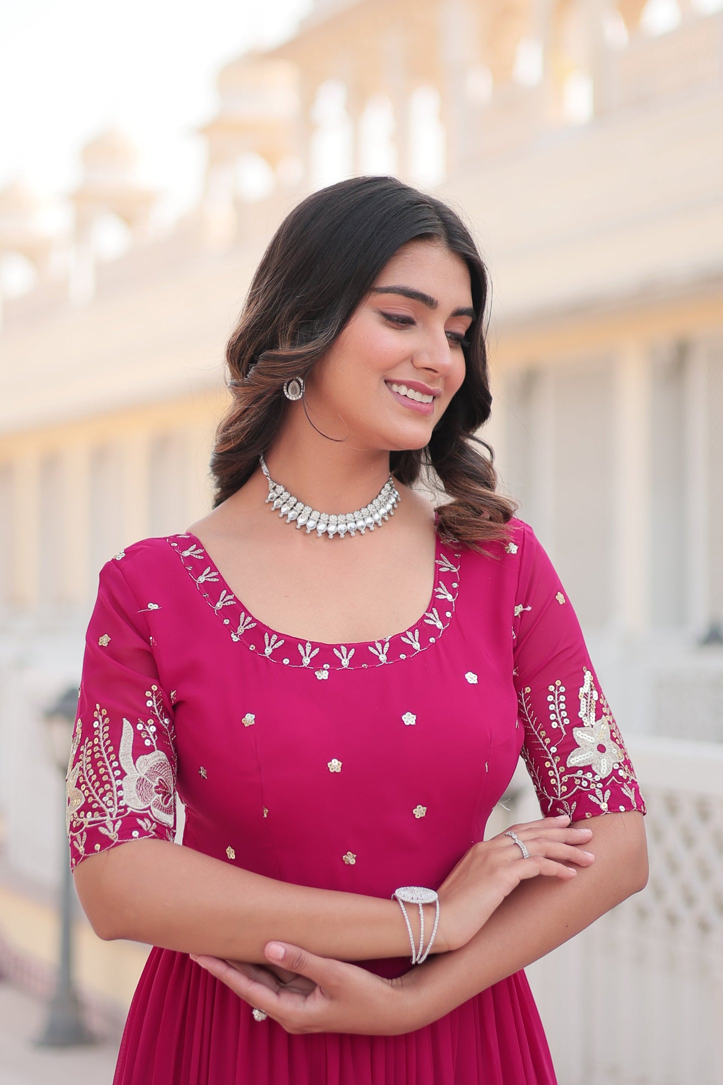 Premium Faux Blooming Ethnic Wear with Zari & Sequins Embroidery โ Festive & Occasion Ready Outfit