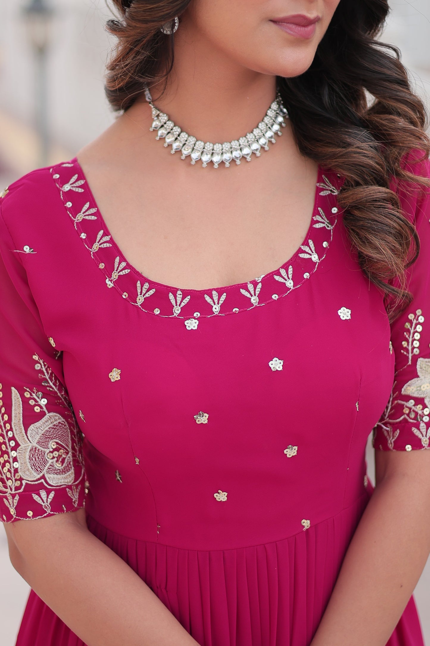 Premium Faux Blooming Ethnic Wear with Zari & Sequins Embroidery โ Festive & Occasion Ready Outfit