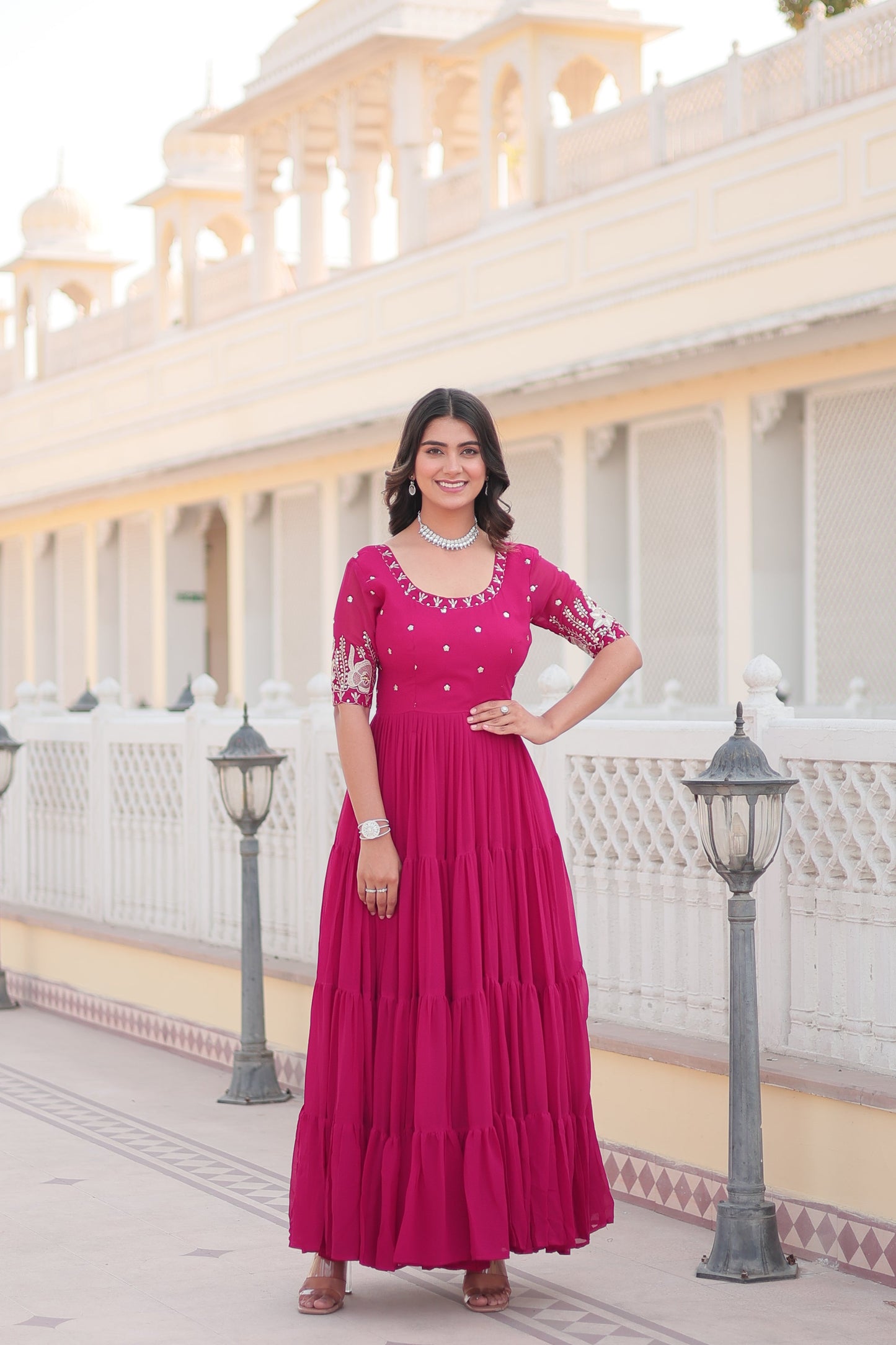 Premium Faux Blooming Ethnic Wear with Zari & Sequins Embroidery โ Festive & Occasion Ready Outfit