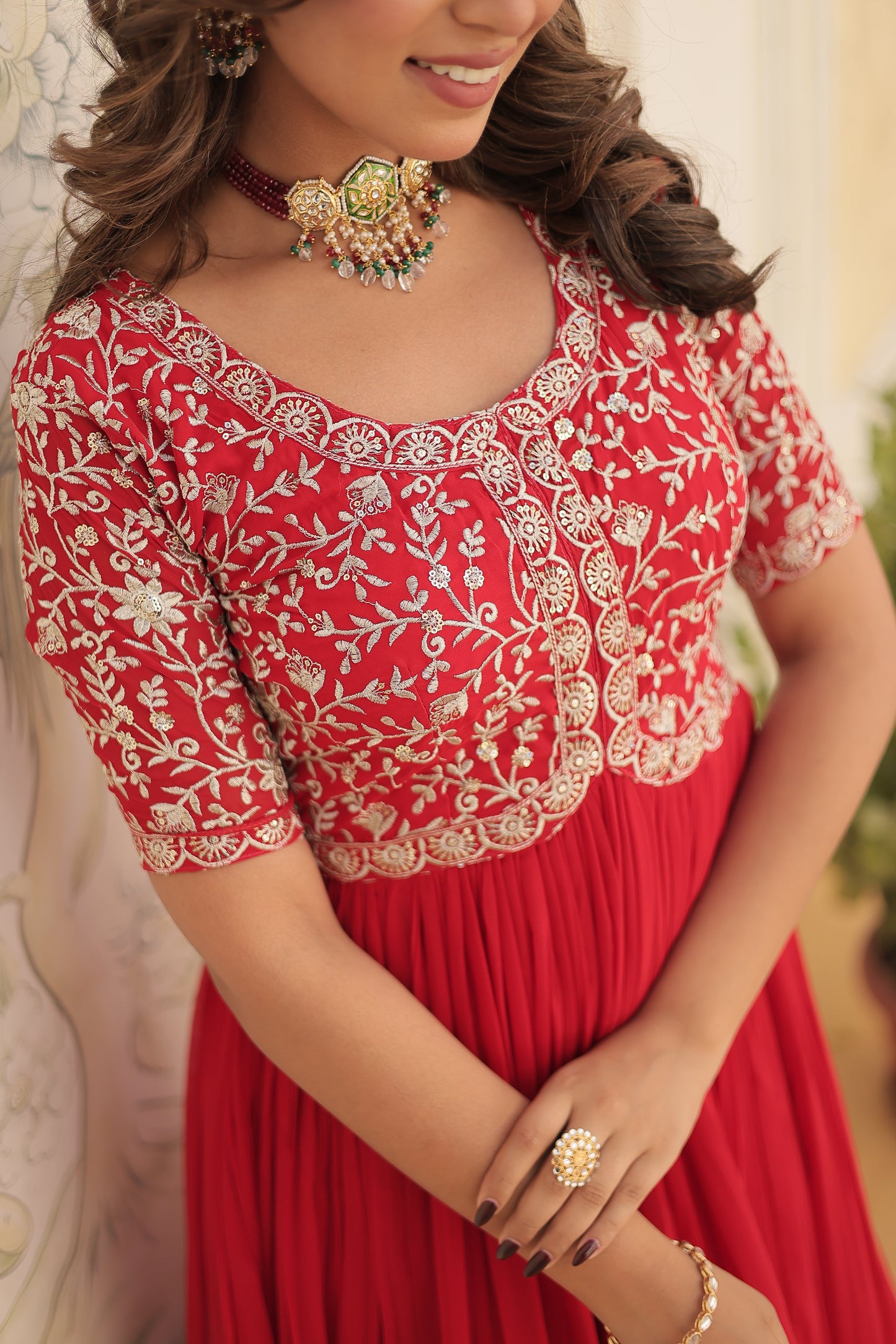 Designer Gown is luxury clothing Considered to be high quality Made by Zari-Thread & Sequins Embroidery.