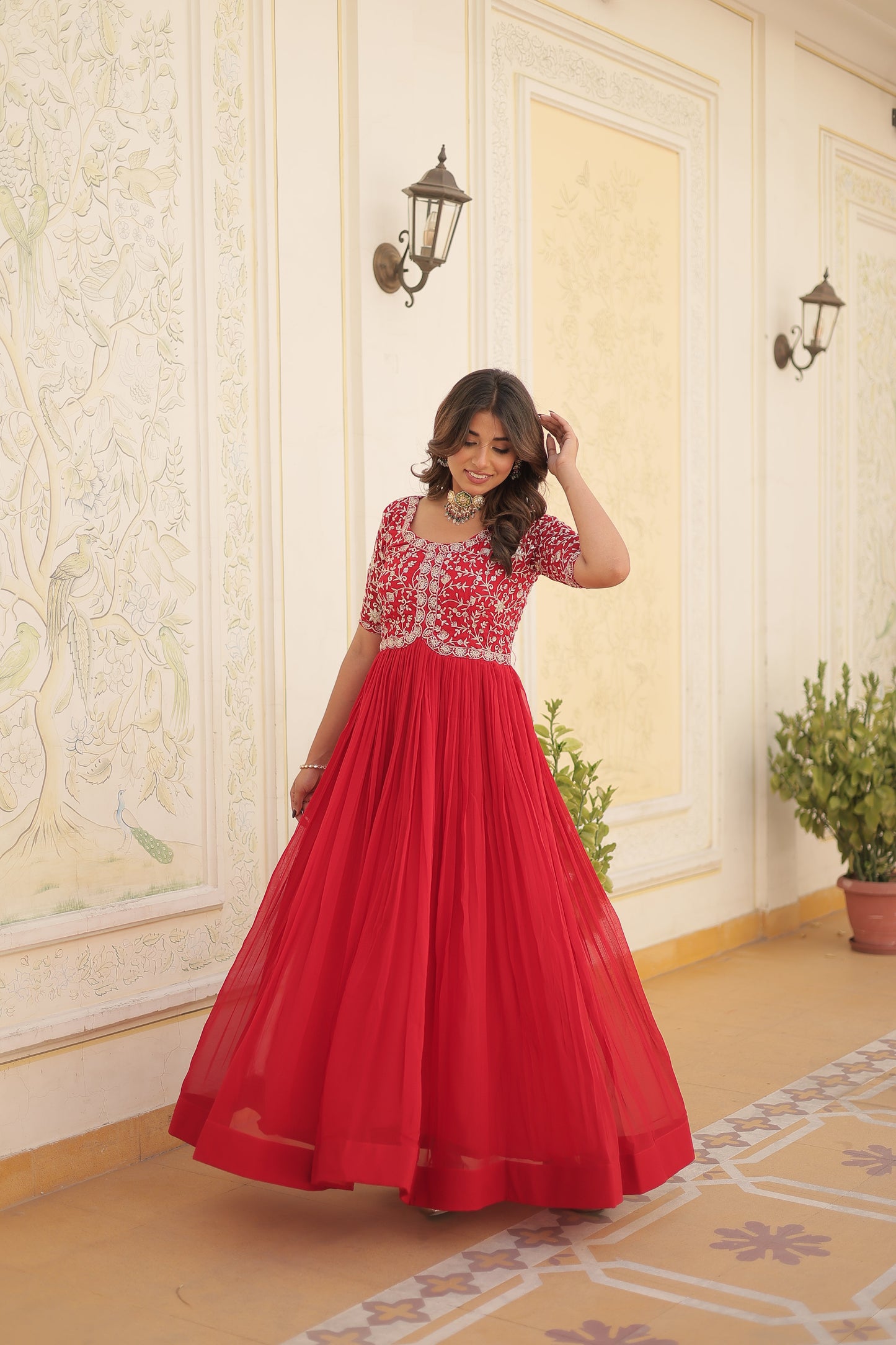 Designer Gown is luxury clothing Considered to be high quality Made by Zari-Thread & Sequins Embroidery.
