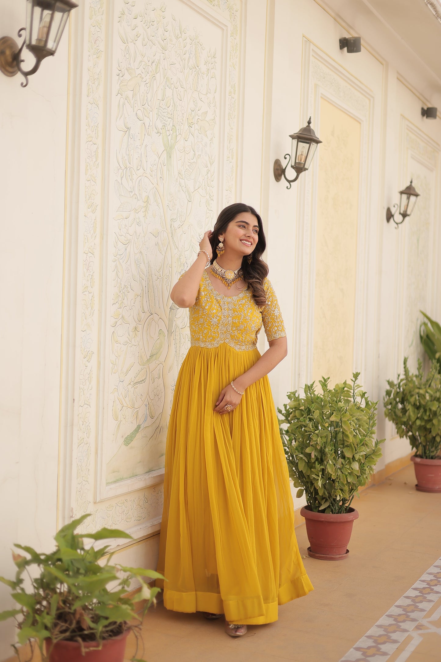 Designer Gown is luxury clothing Considered to be high quality Made by Zari-Thread & Sequins Embroidery.
