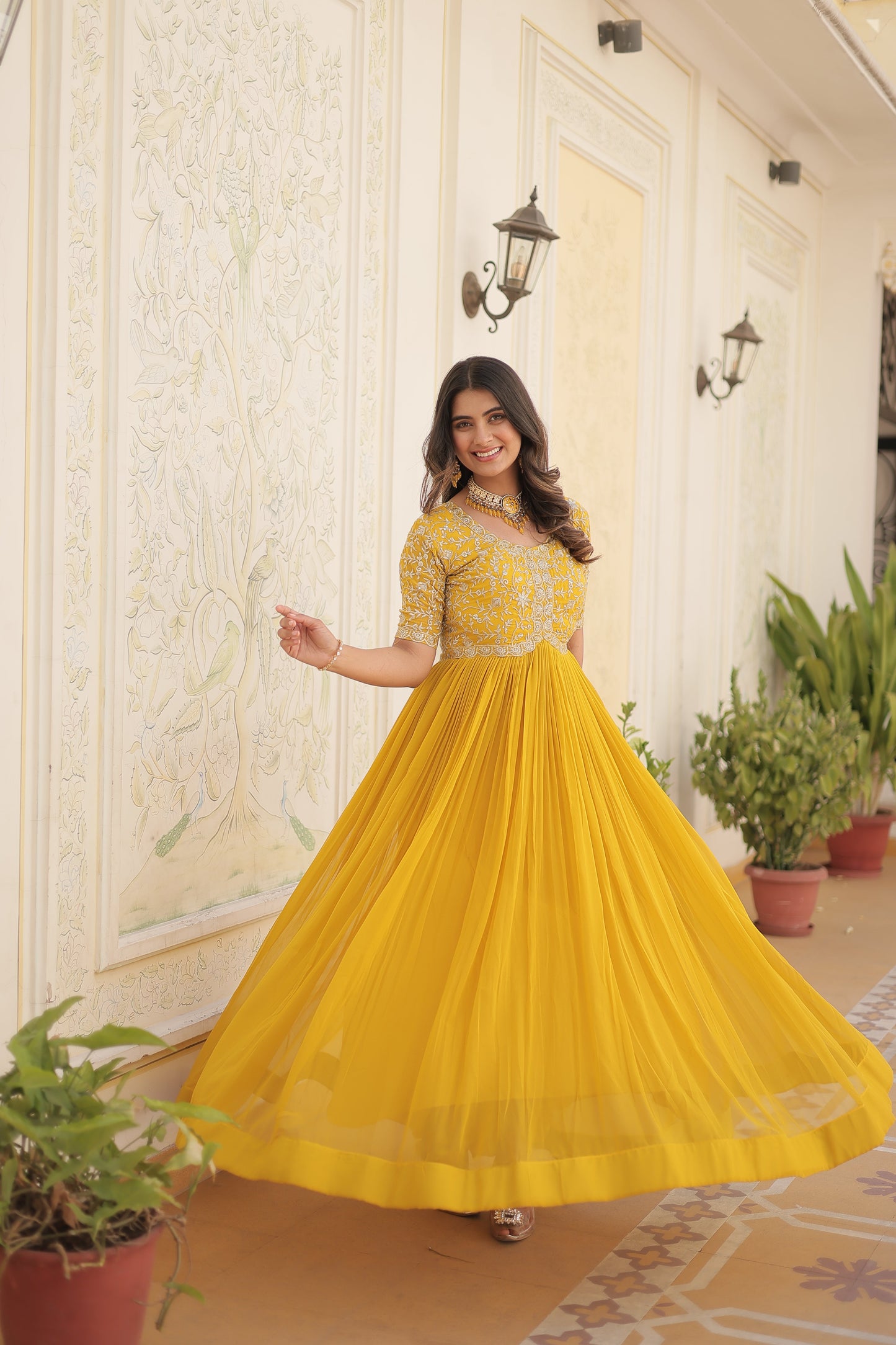 Designer Gown is luxury clothing Considered to be high quality Made by Zari-Thread & Sequins Embroidery.