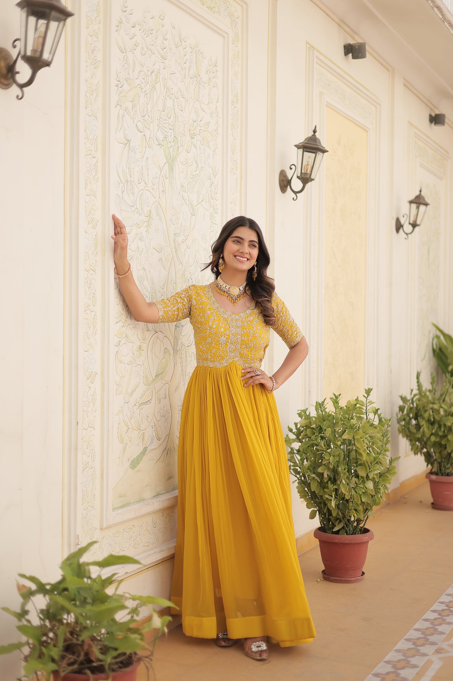Designer Gown is luxury clothing Considered to be high quality Made by Zari-Thread & Sequins Embroidery.