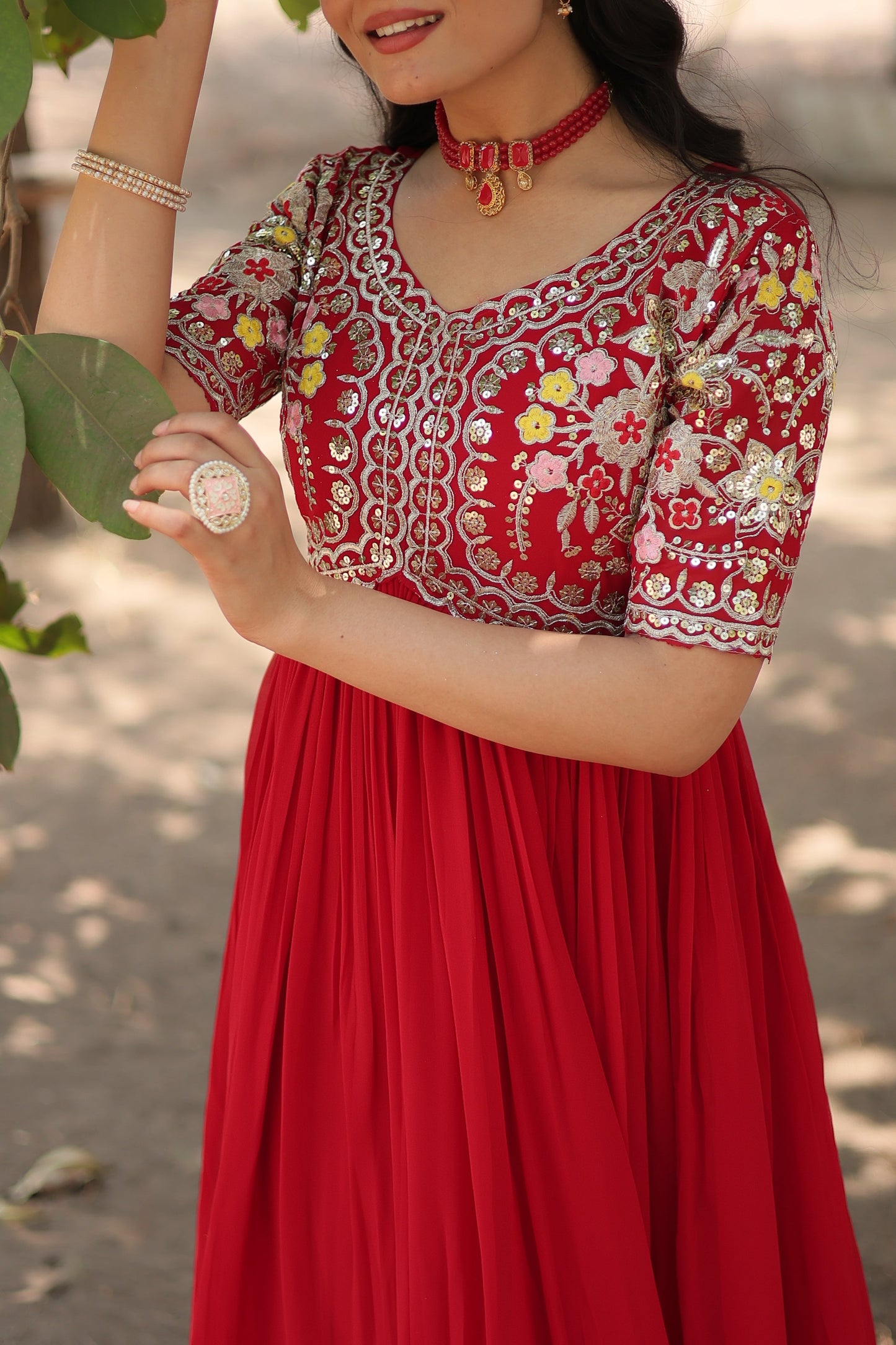 Designer Gown is luxury clothing Considered to be high quality Made by Zari-Thread & Sequins Embroidery
