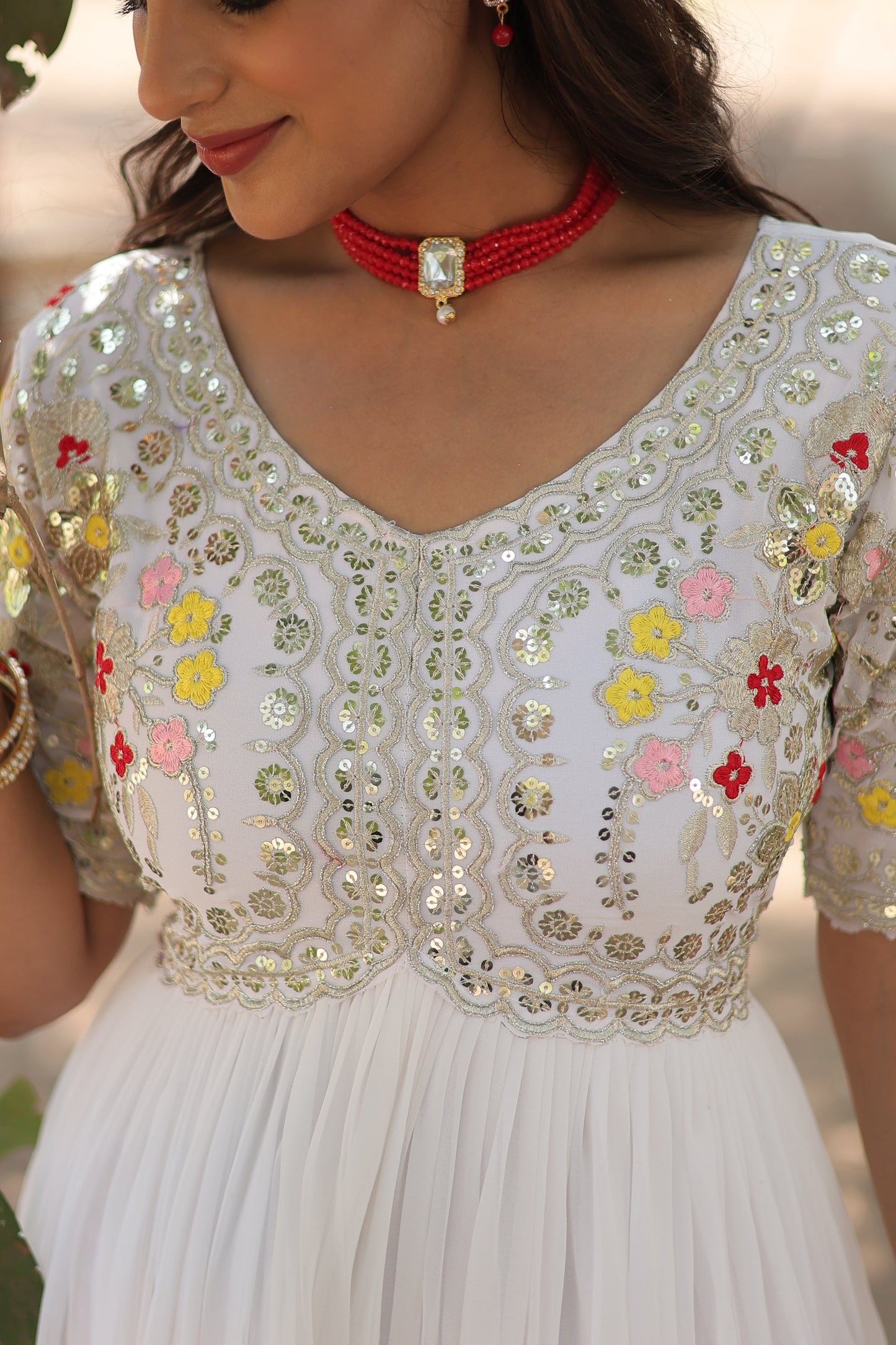 Designer Gown is luxury clothing Considered to be high quality Made by Zari-Thread & Sequins Embroidery