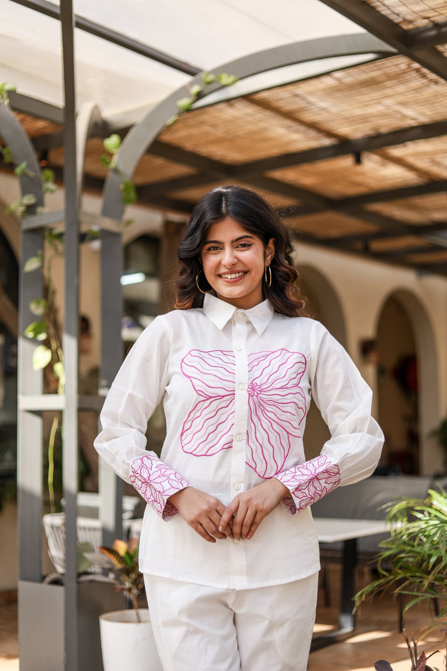 Hand-Embroidered White Cotton Co-ord Set – Luxe Comfort with Artisanal Detailing