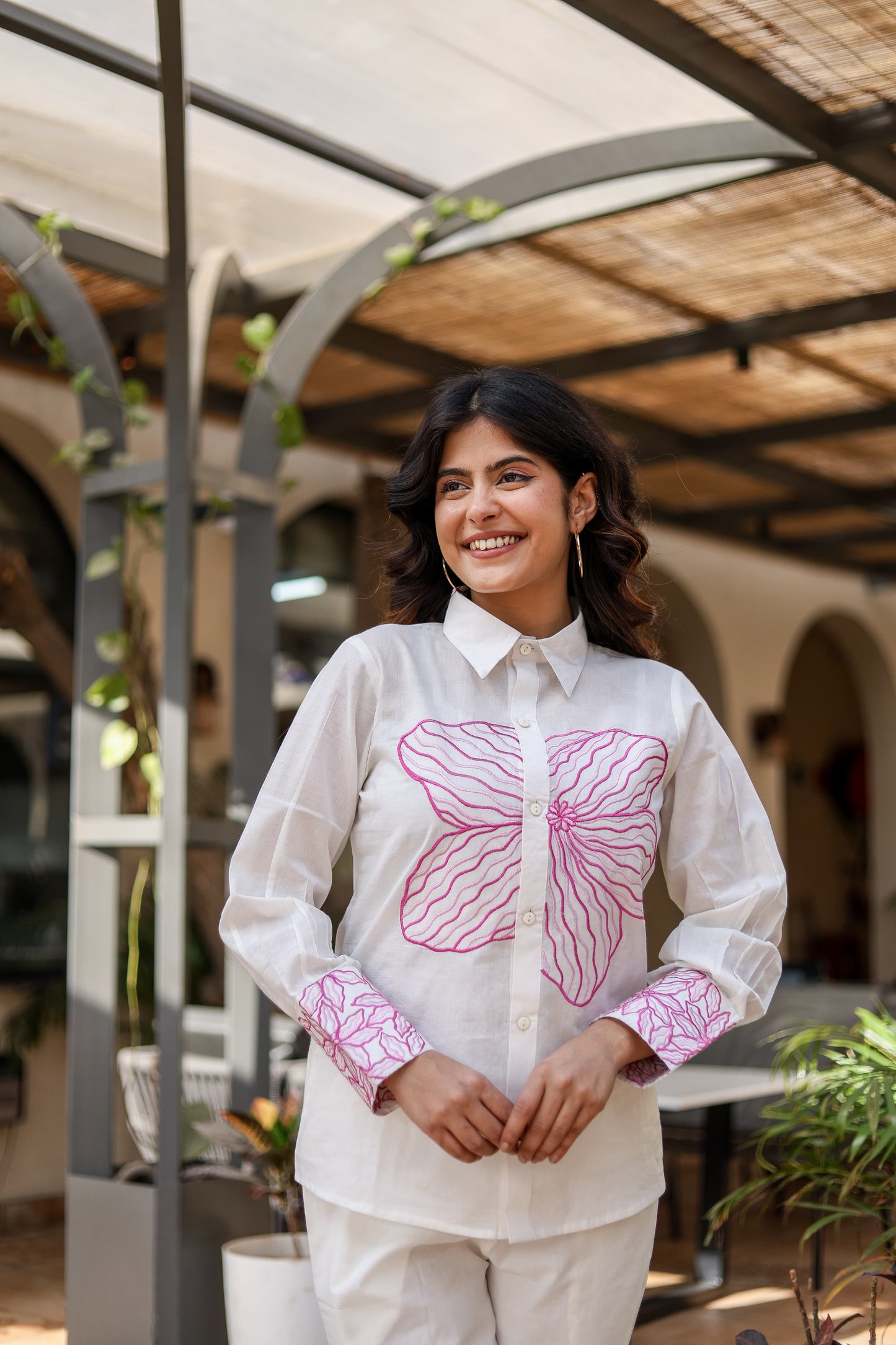 Hand-Embroidered White Cotton Co-ord Set – Luxe Comfort with Artisanal Detailing