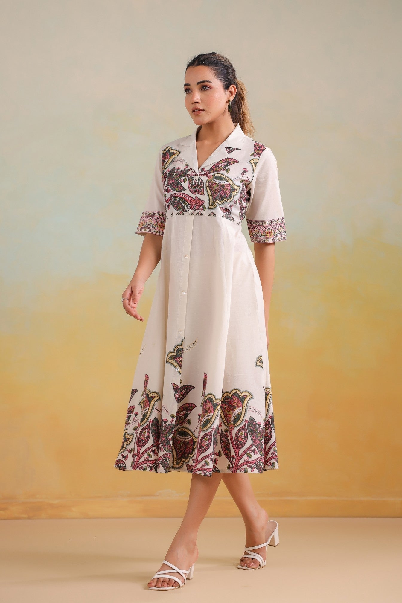 Ivory Grace – Luxe Embroidered A-Line Dress