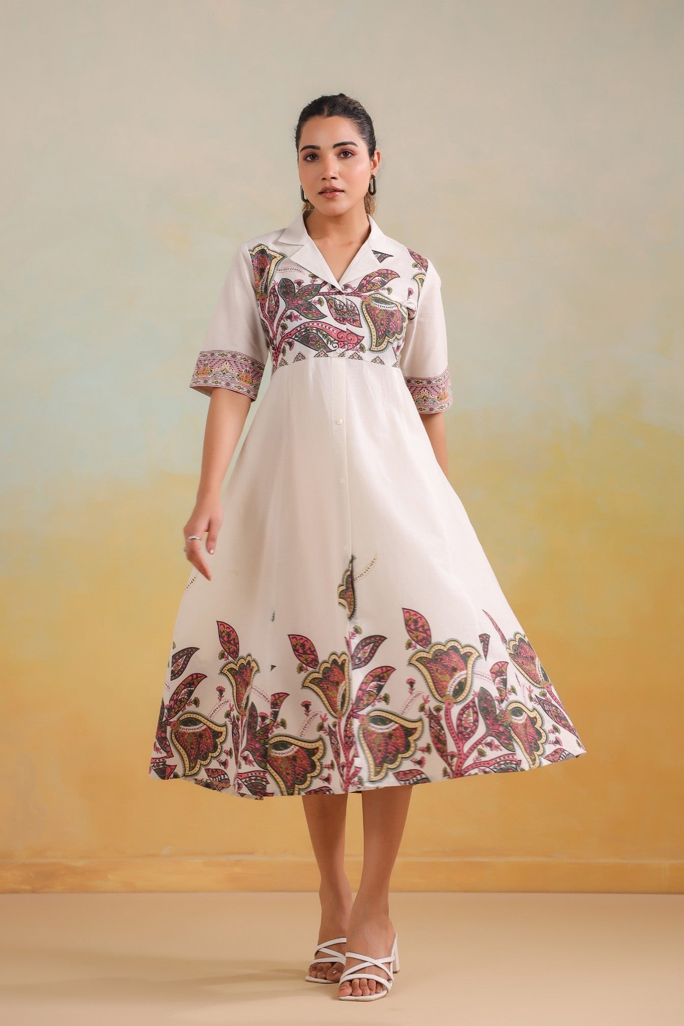 Ivory Grace – Luxe Embroidered A-Line Dress