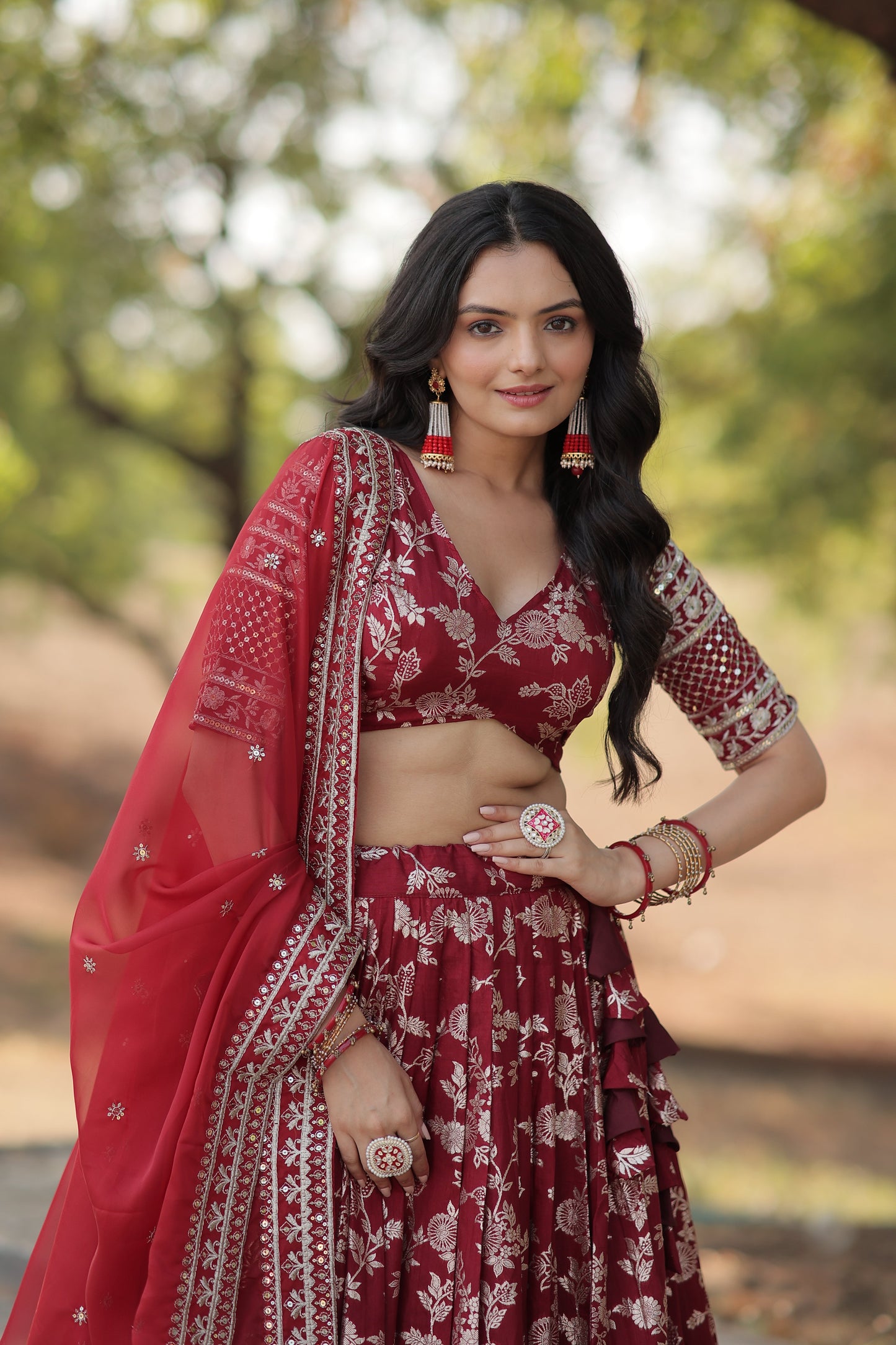 Designer Dyeable Viscose Jacquard Lehenga Choli Set with Sequins Embroidery & Russian Silk Dupatta