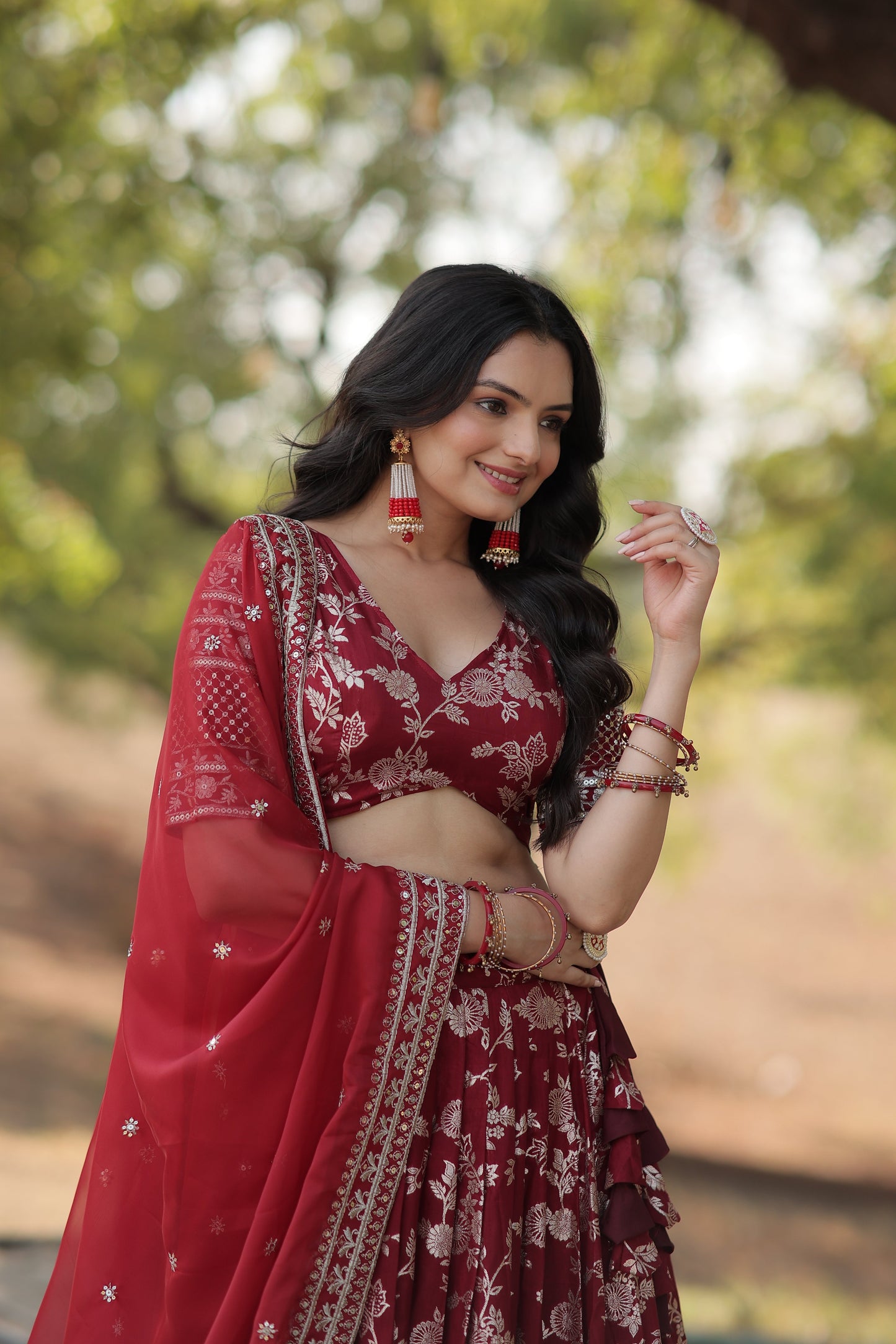 Designer Dyeable Viscose Jacquard Lehenga Choli Set with Sequins Embroidery & Russian Silk Dupatta