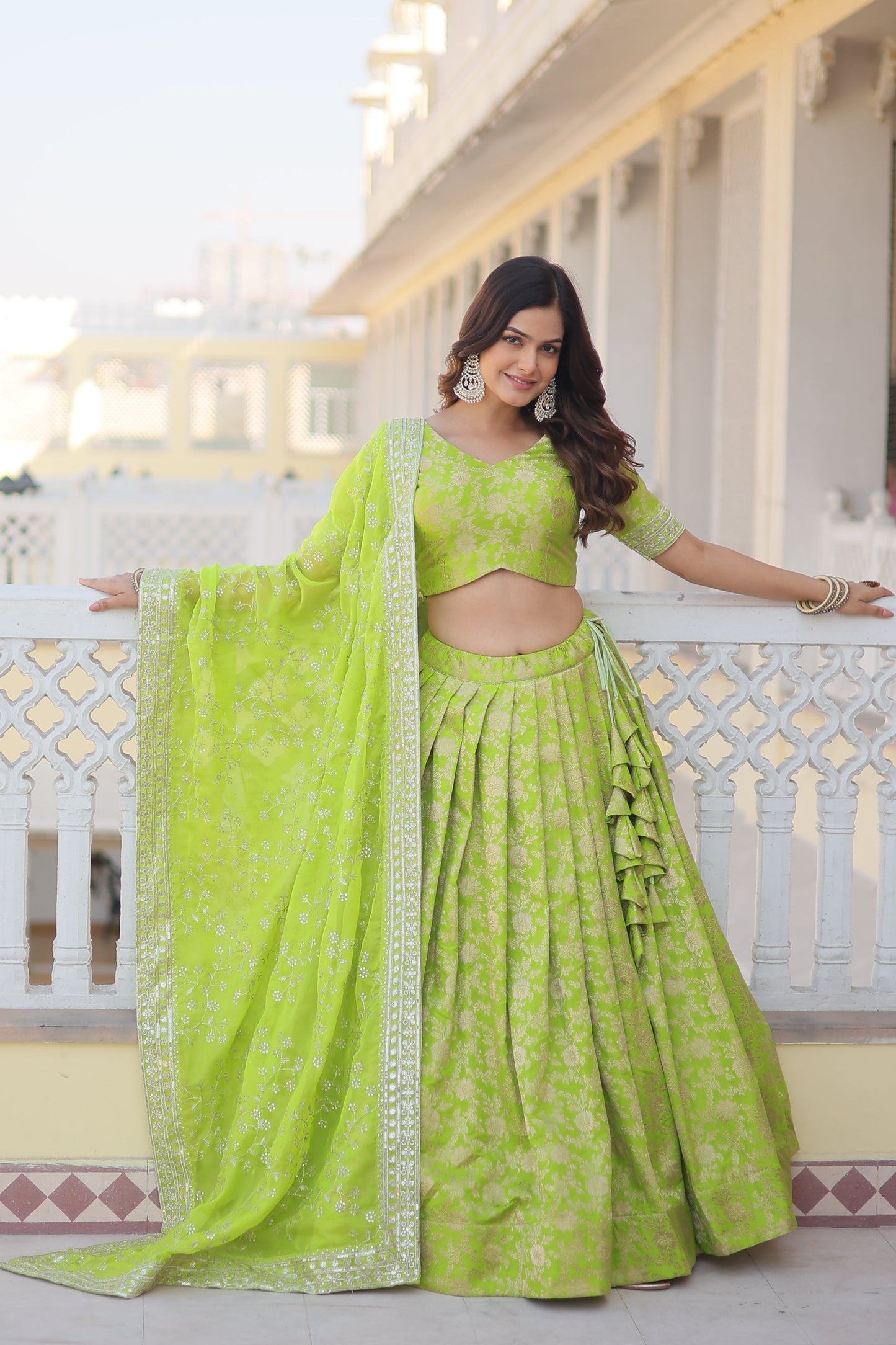 Designer Dyeable Pure Viscose Jacquard fabric Lehenga Choli & Dupatta Set