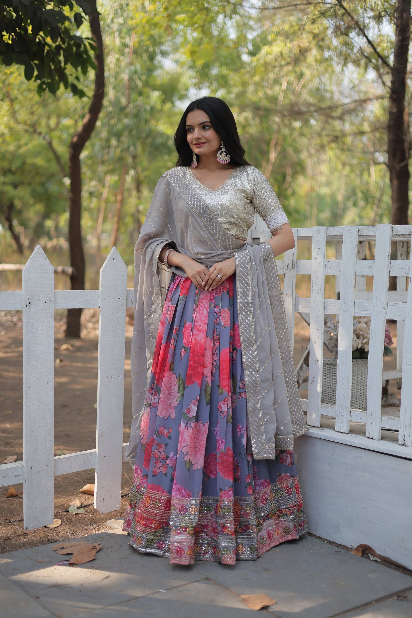 Premium Georgette Lehenga with Heavy Sequin & Thread Embroidery – Blouse and Dupatta Included