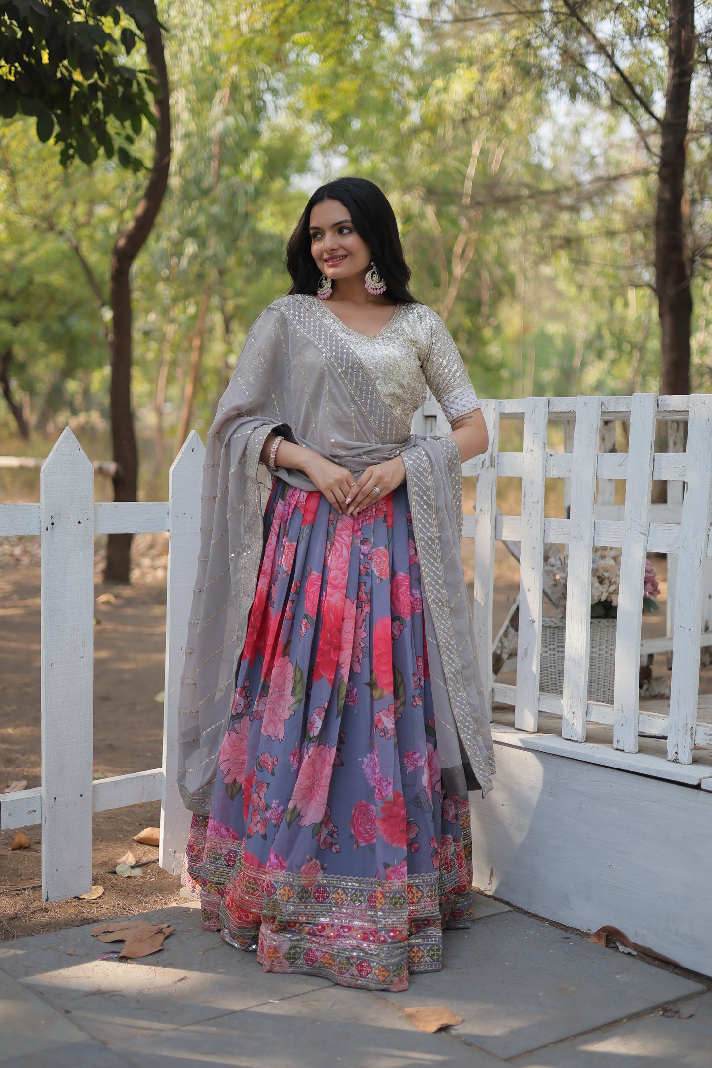 Premium Georgette Lehenga with Heavy Sequin & Thread Embroidery – Blouse and Dupatta Included