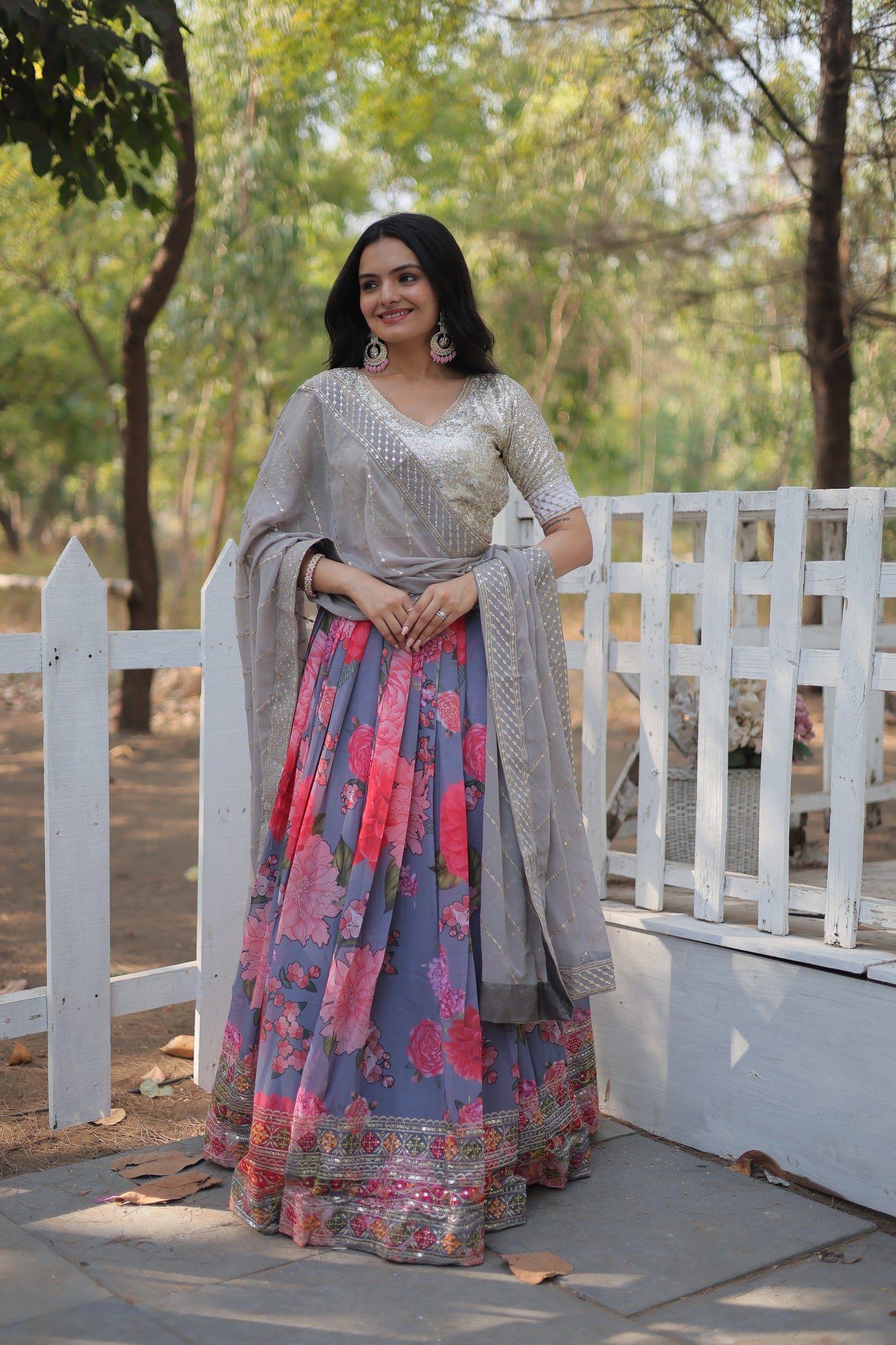 Premium Georgette Lehenga with Heavy Sequin & Thread Embroidery – Blouse and Dupatta Included