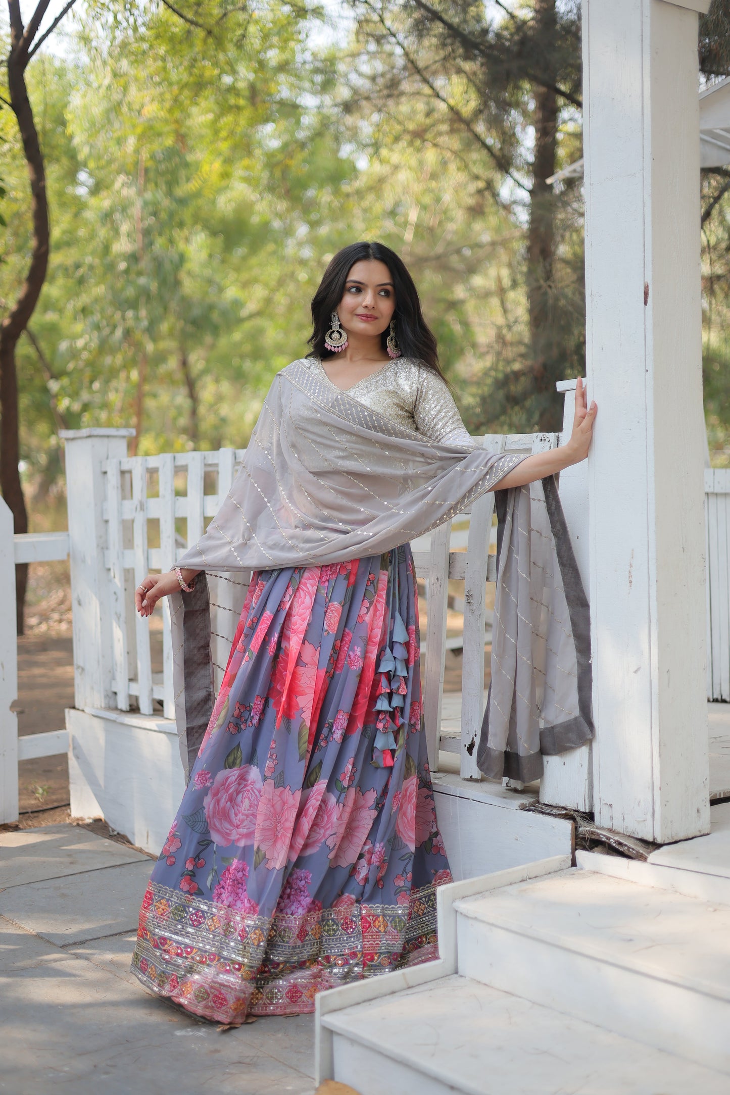 Premium Georgette Lehenga with Heavy Sequin & Thread Embroidery – Blouse and Dupatta Included