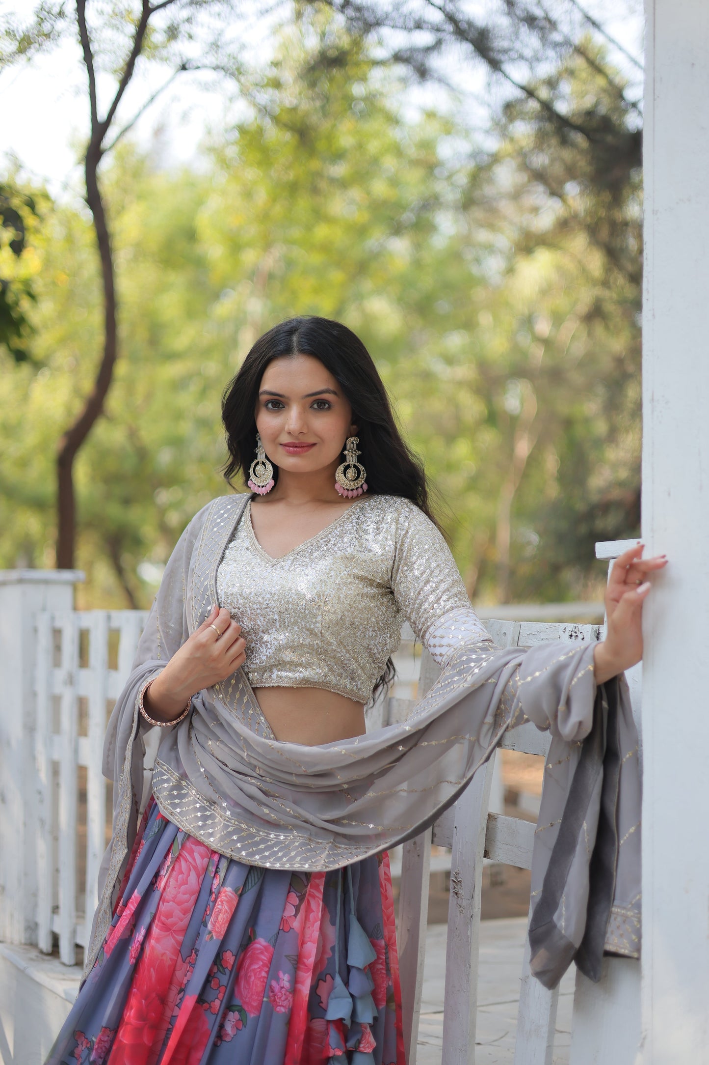 Premium Georgette Lehenga with Heavy Sequin & Thread Embroidery – Blouse and Dupatta Included