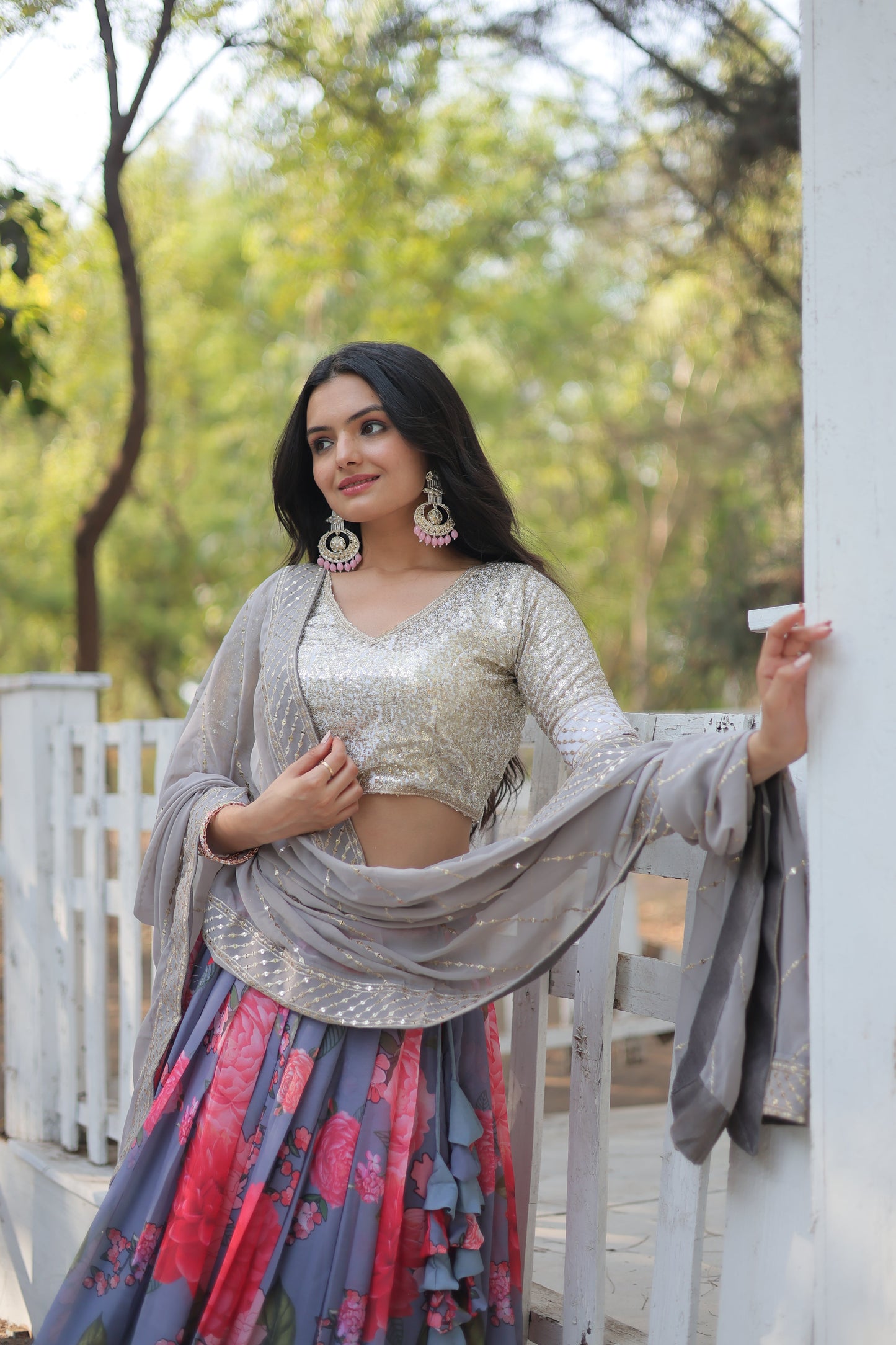 Premium Georgette Lehenga with Heavy Sequin & Thread Embroidery – Blouse and Dupatta Included